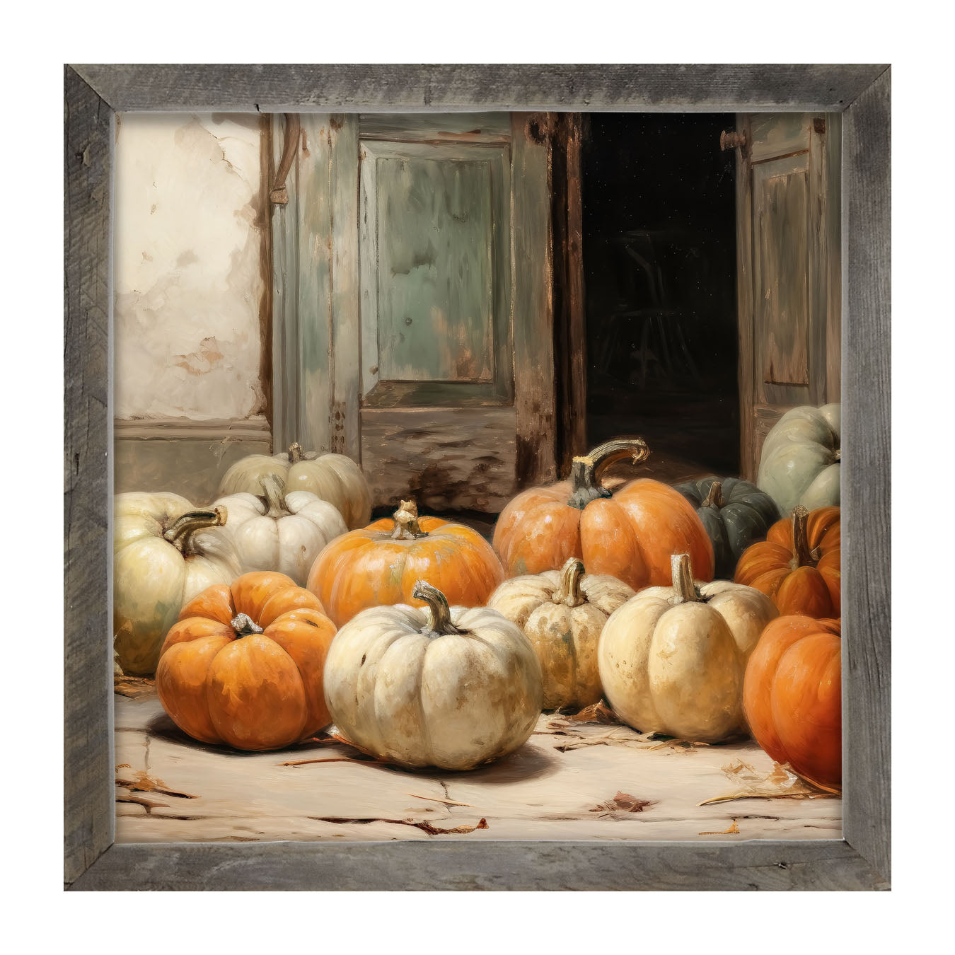 Pumpkins in a doorway - Framed art