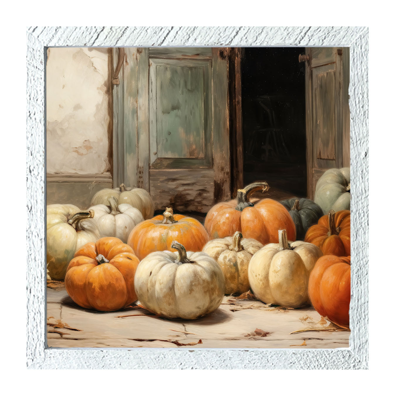 Pumpkins in a doorway - Framed art
