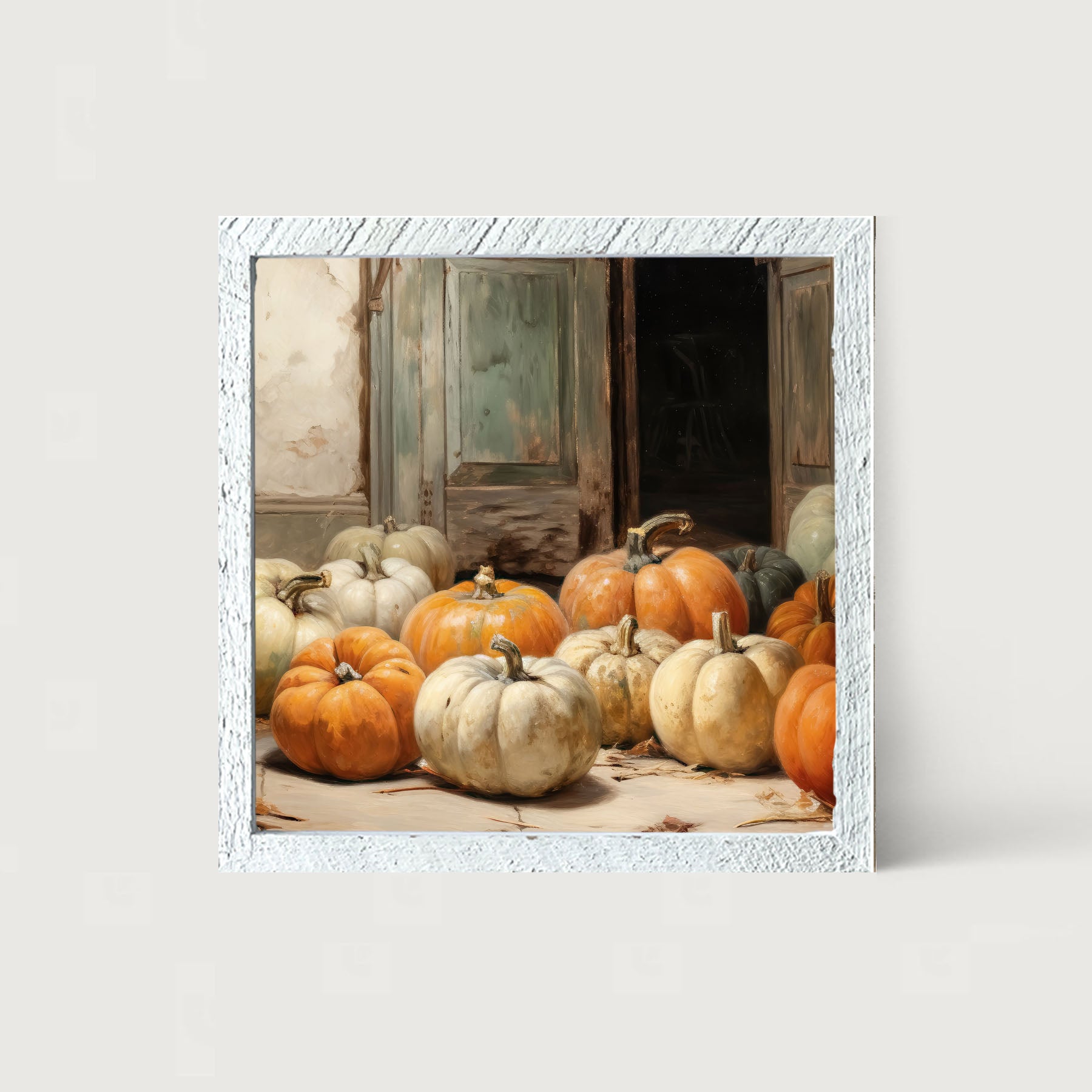 Pumpkins in a doorway - Framed art