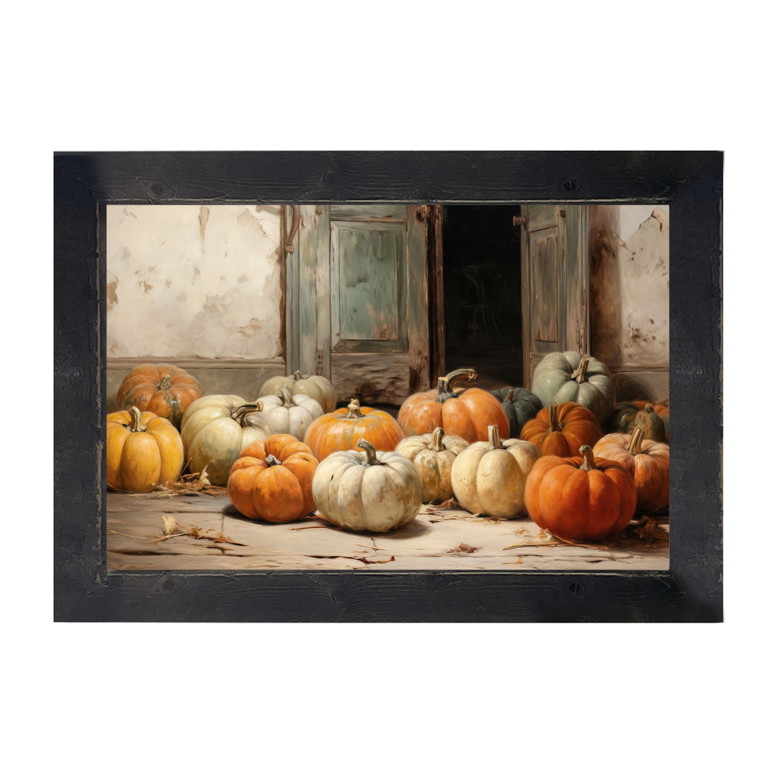 Pumpkins in a doorway - Framed art