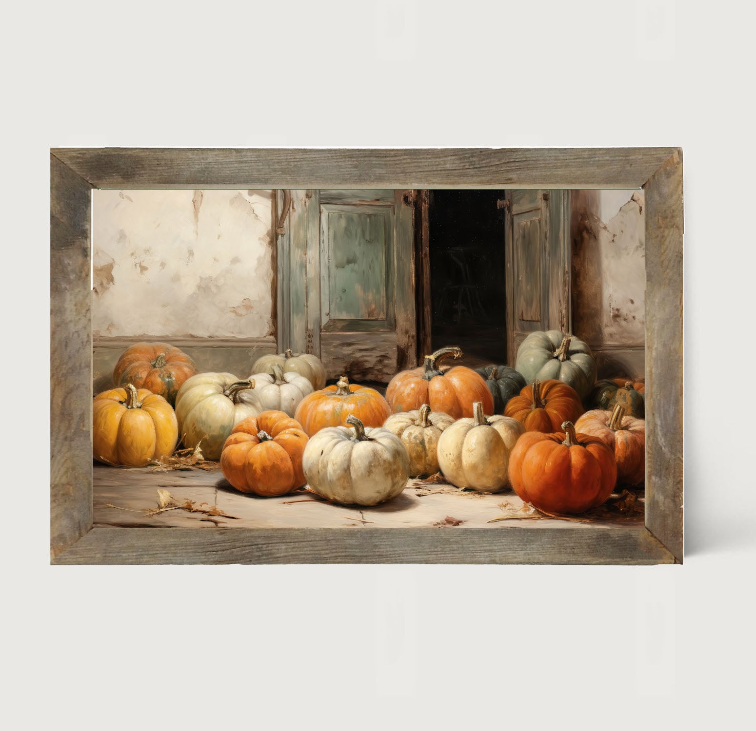 Pumpkins in a doorway - Framed art