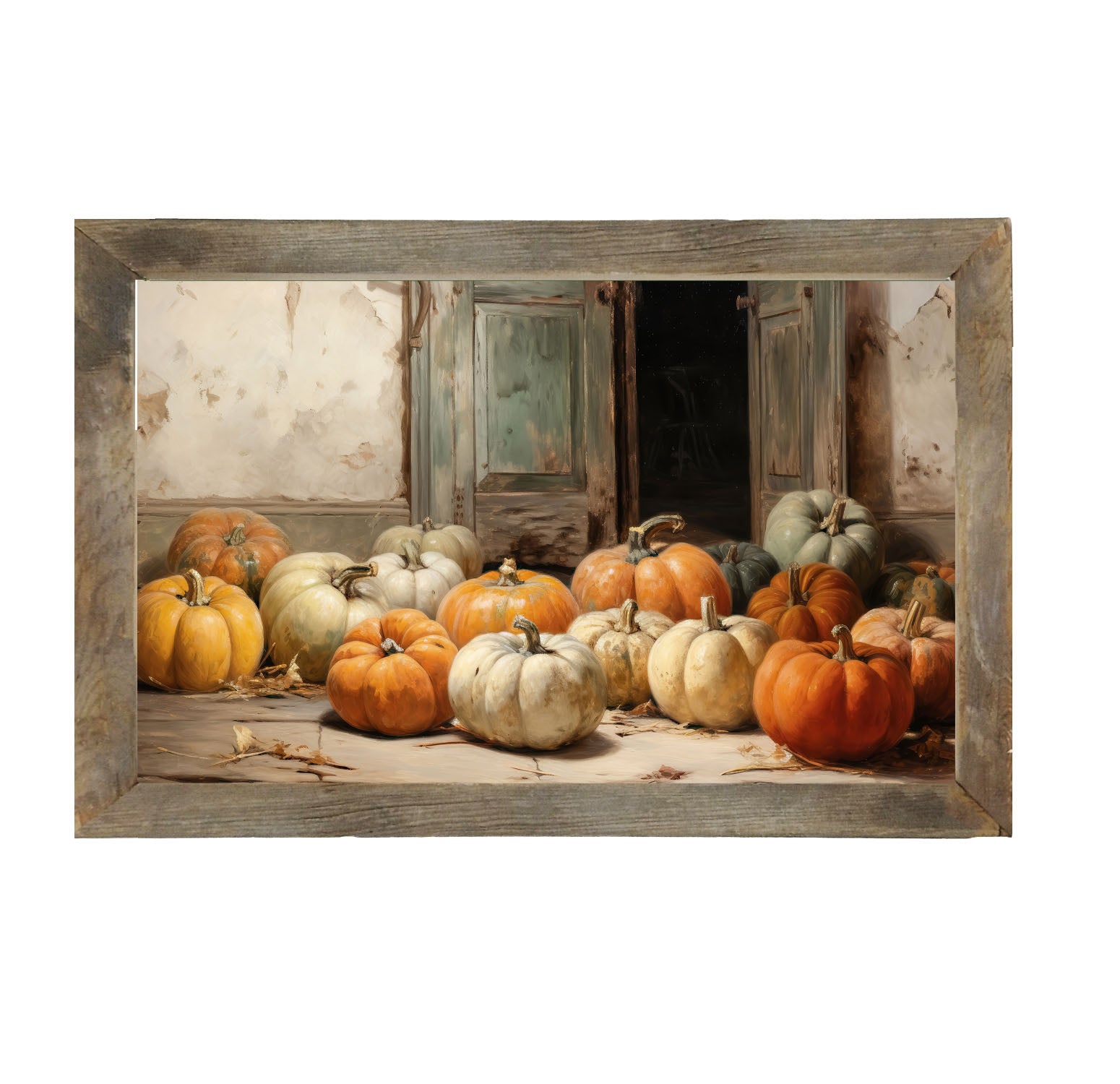 Pumpkins in a doorway - Framed art