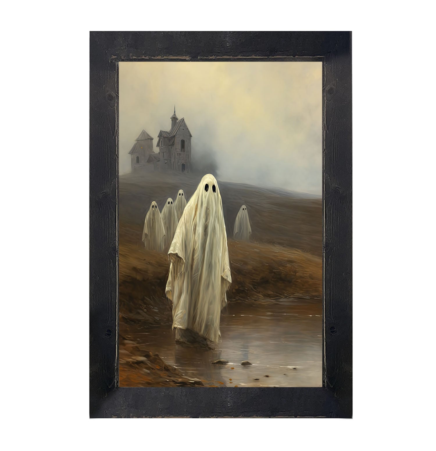 Ghosts in front of old house - Framed art