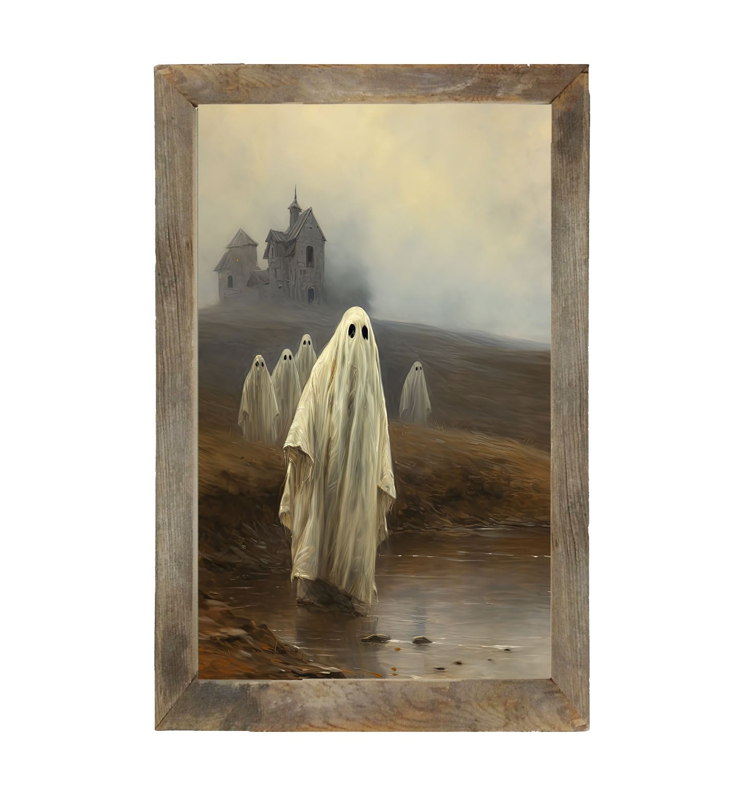 Ghosts in front of old house - Framed art