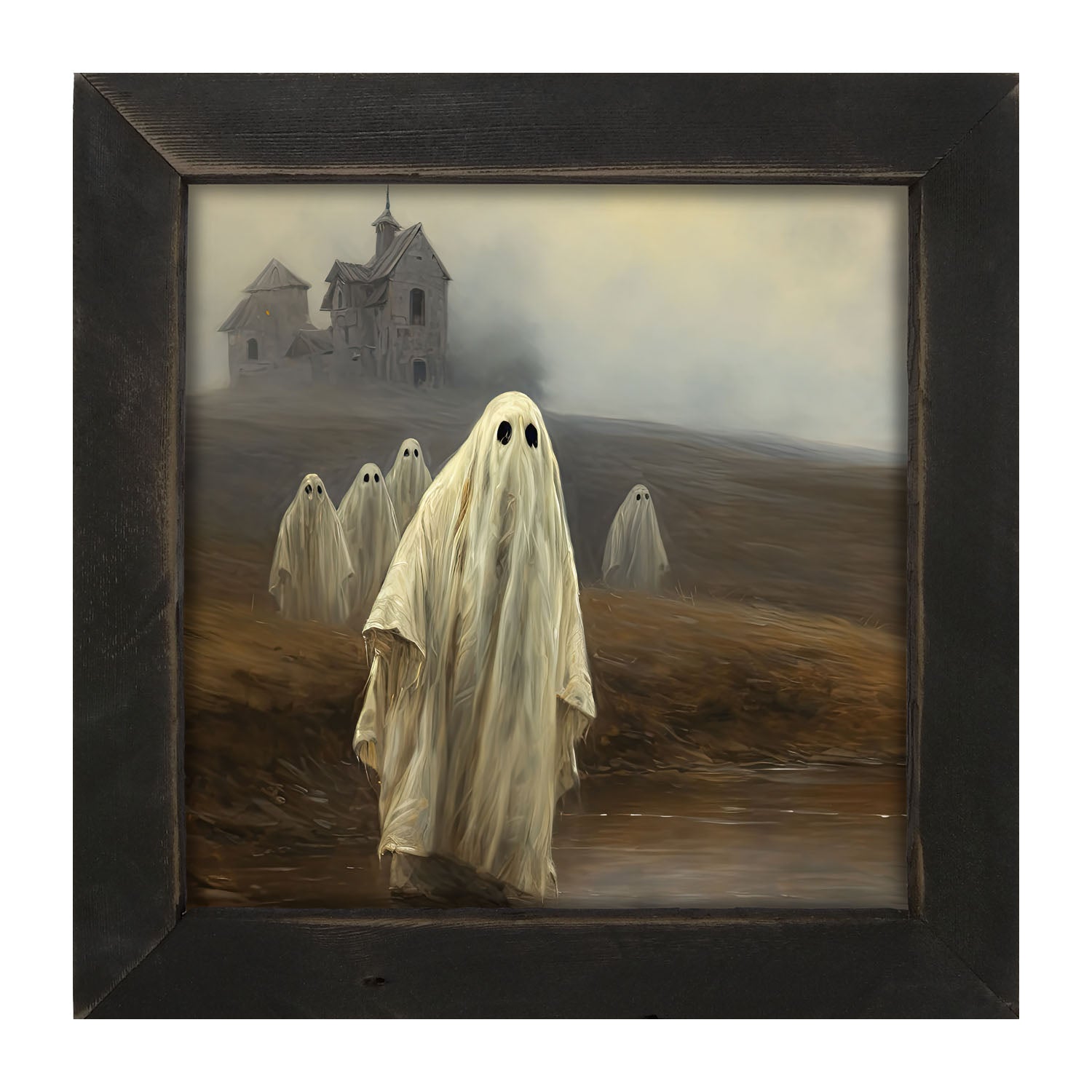 Ghosts in front of old house - Framed art