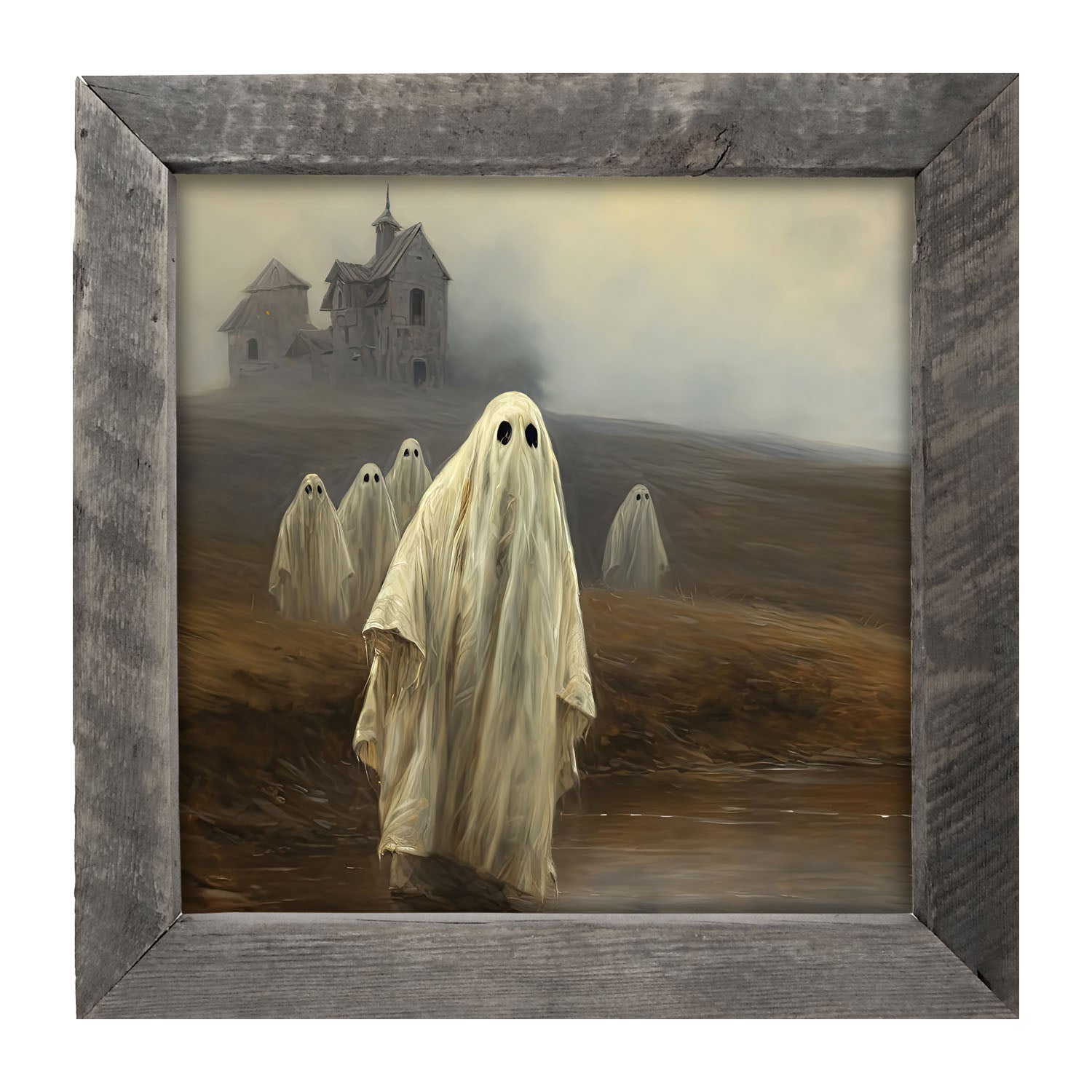 Ghosts in front of old house - Framed art