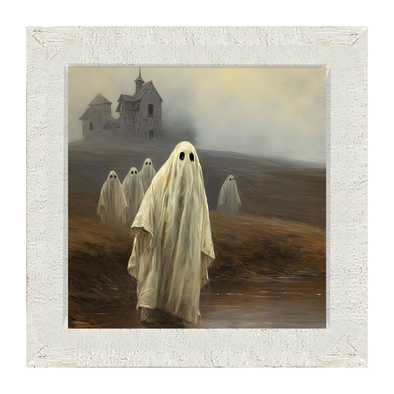 Ghosts in front of old house - Framed art