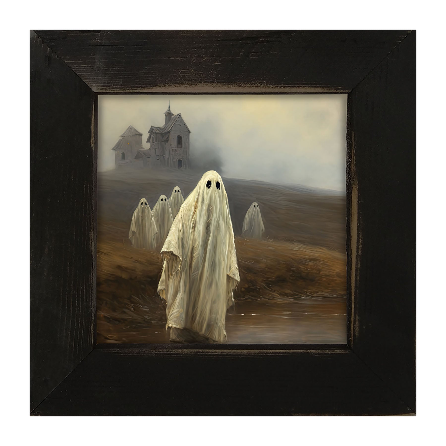 Ghosts in front of old house - Framed art