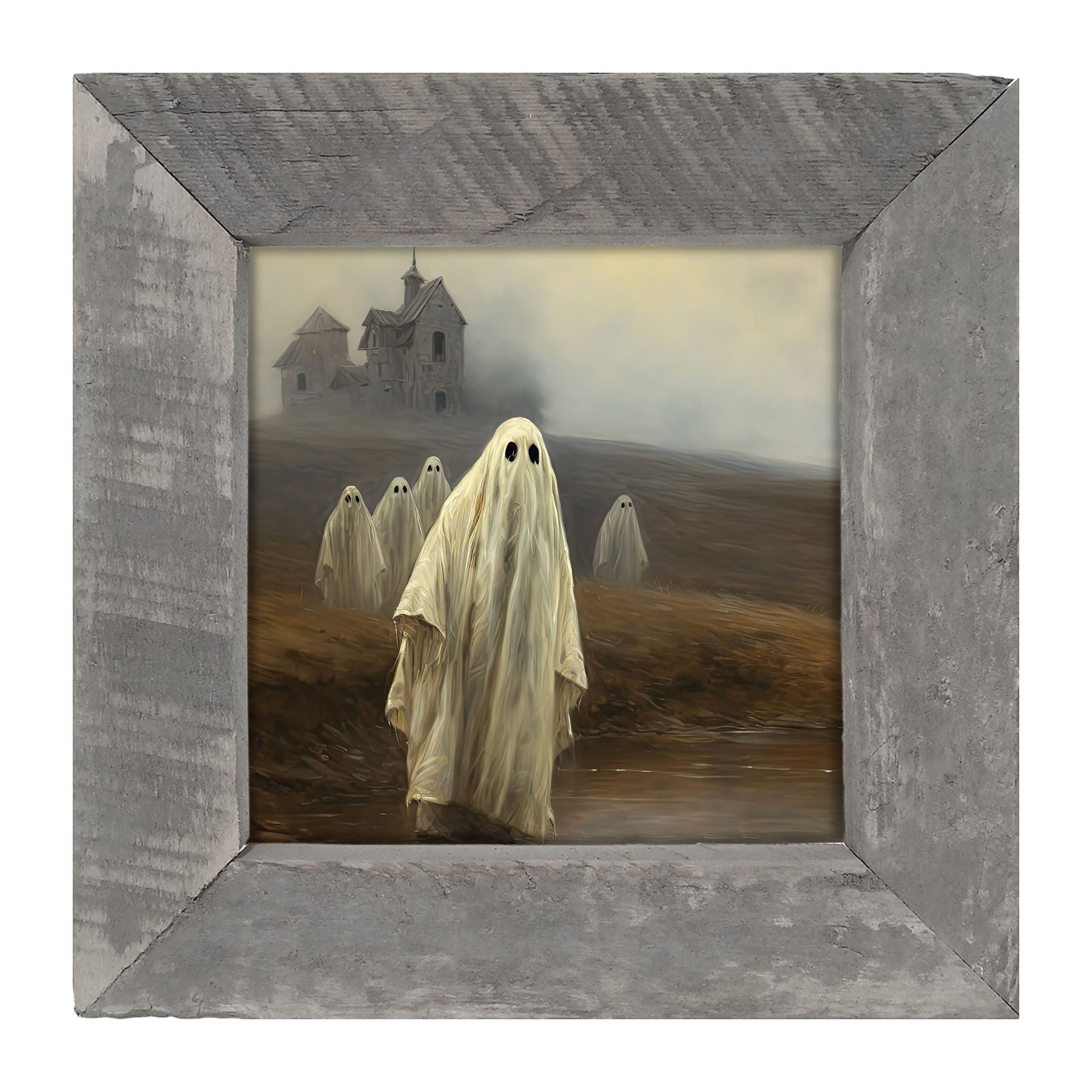 Ghosts in front of old house - Framed art