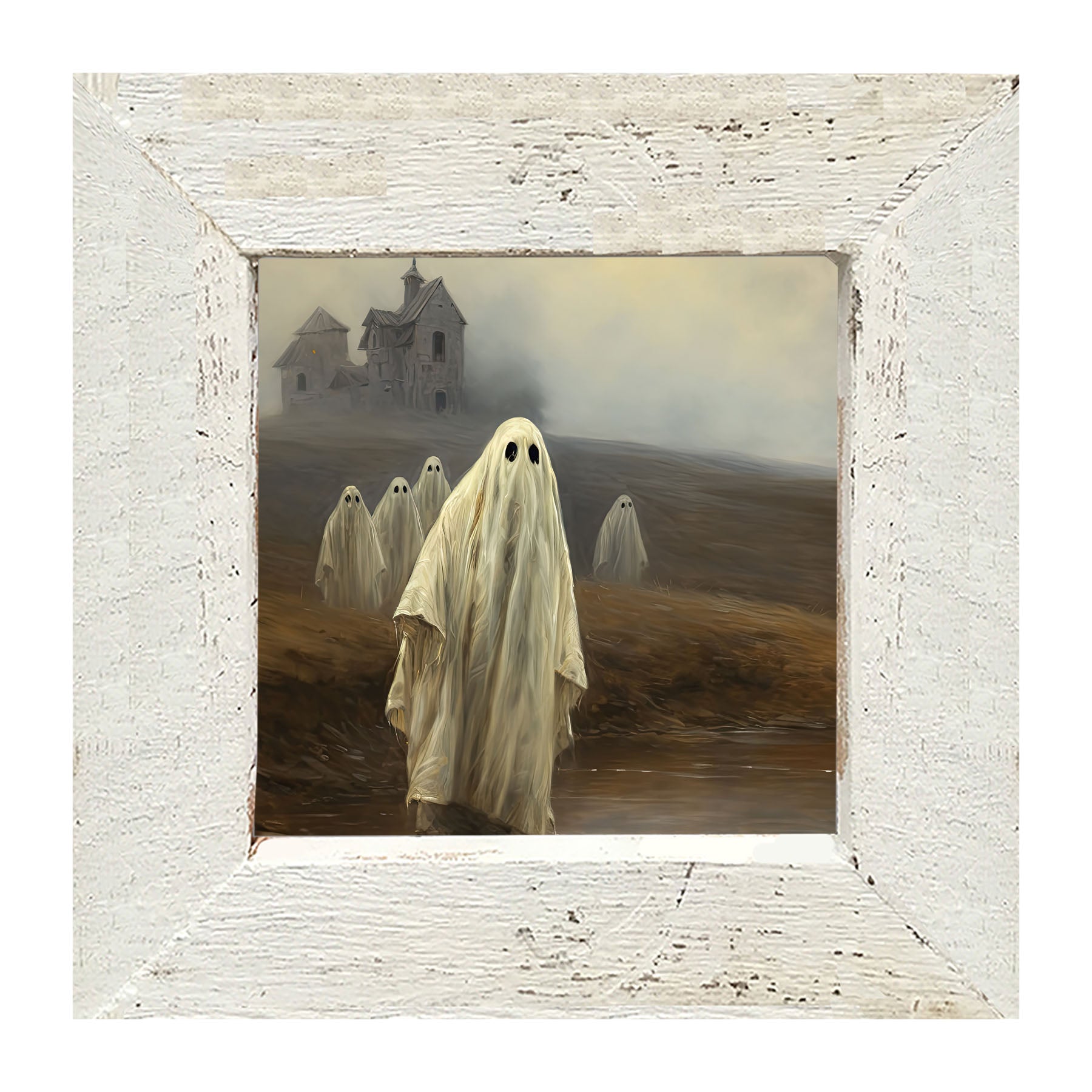 Ghosts in front of old house - Framed art