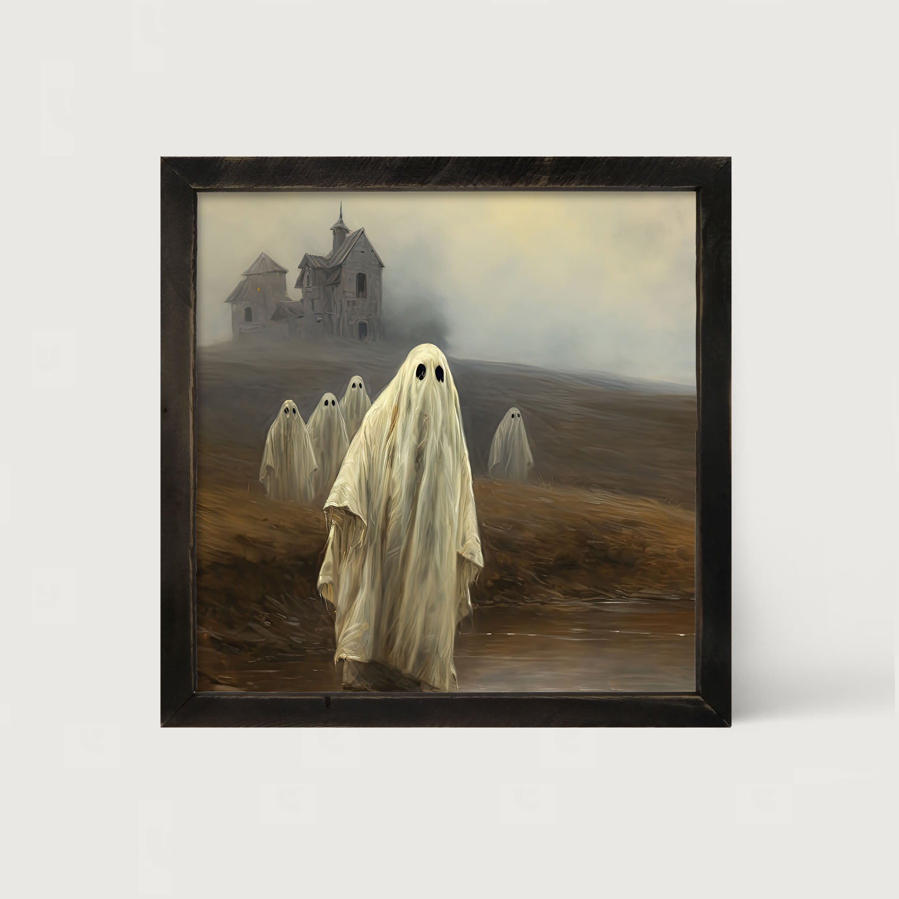 Ghosts in front of old house - Framed art