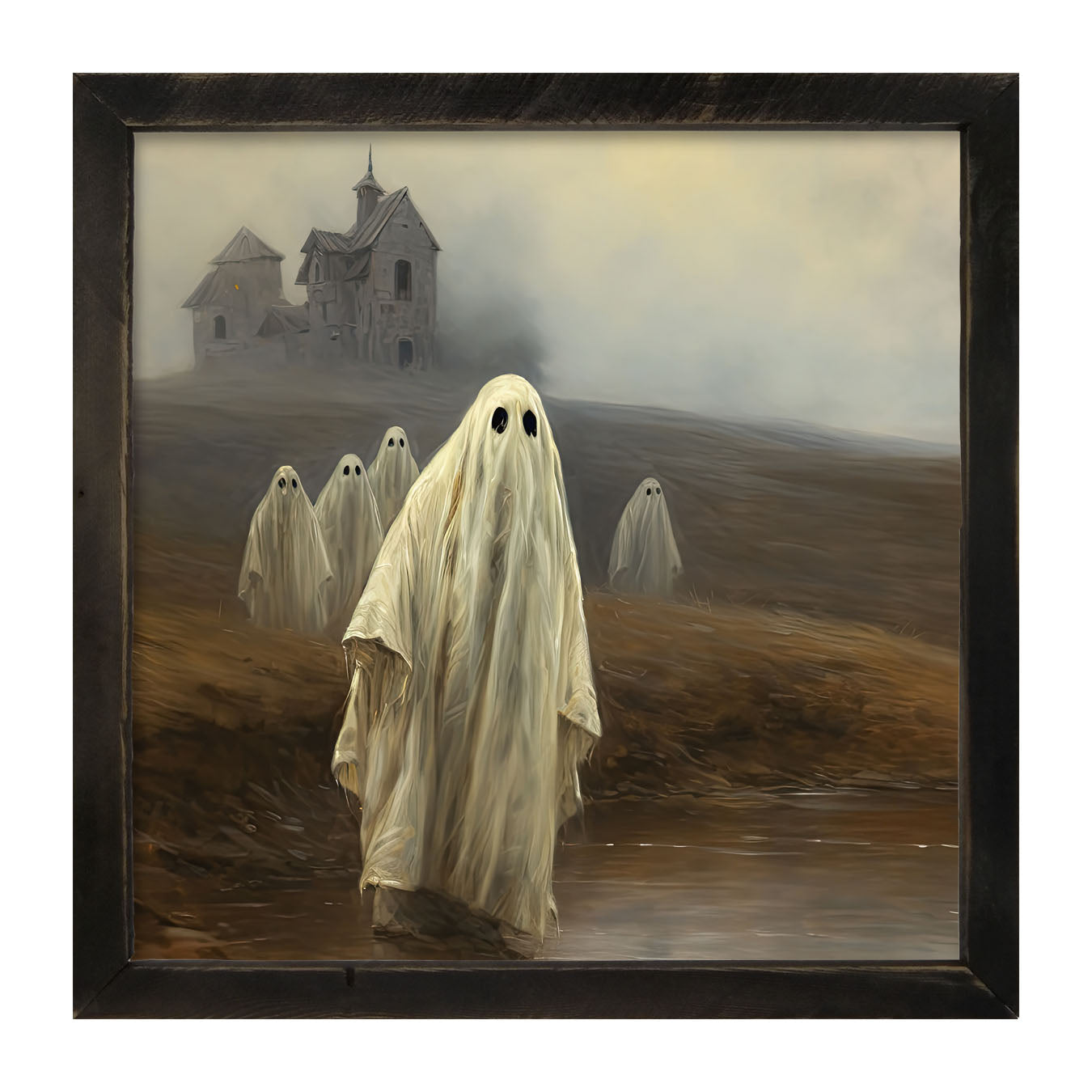 Ghosts in front of old house - Framed art