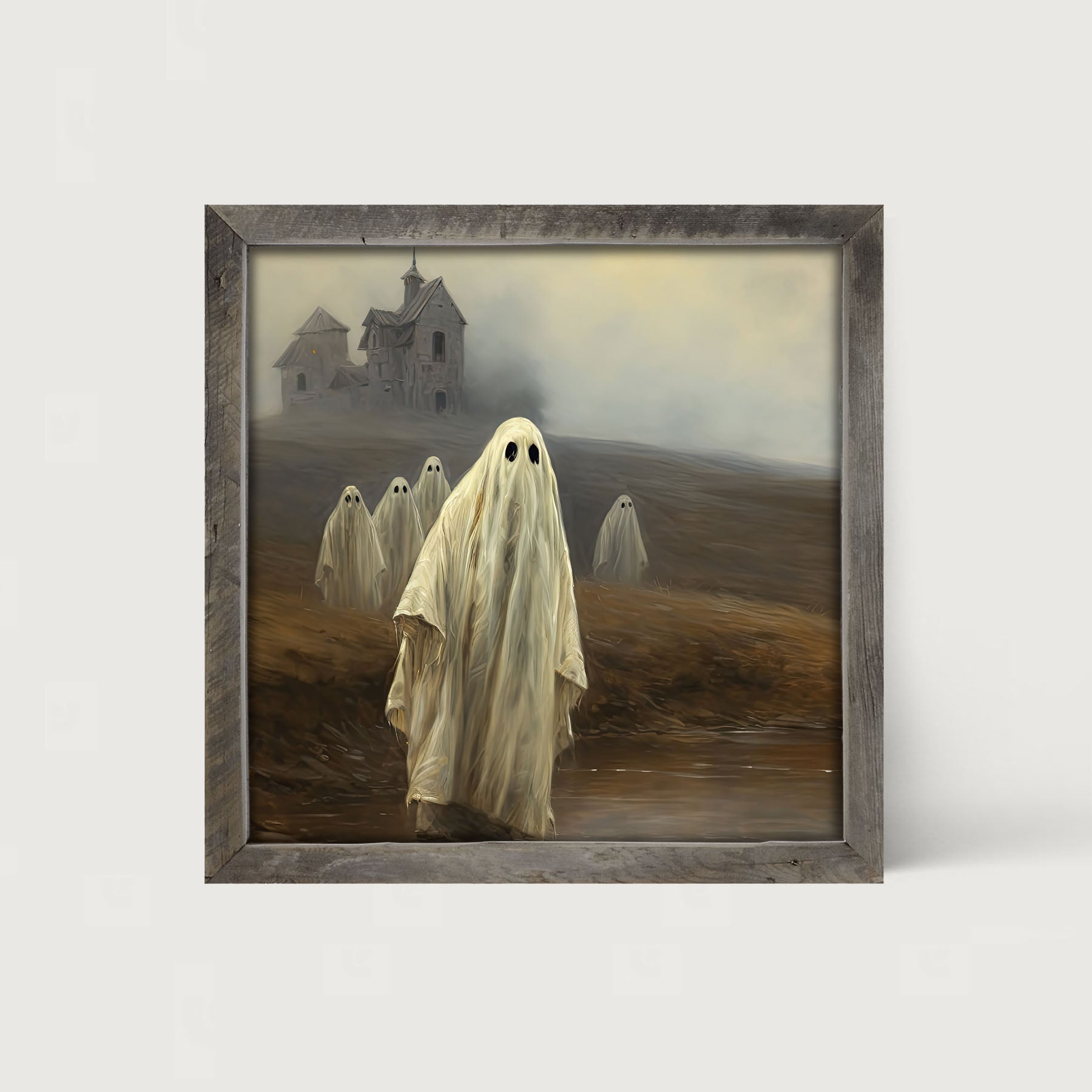 Ghosts in front of old house - Framed art