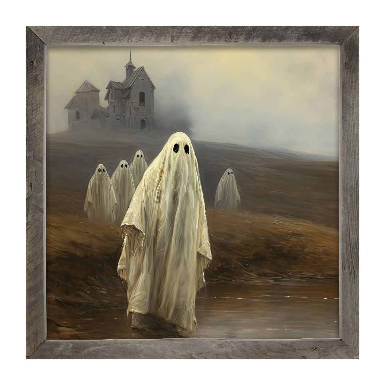 Ghosts in front of old house - Framed art