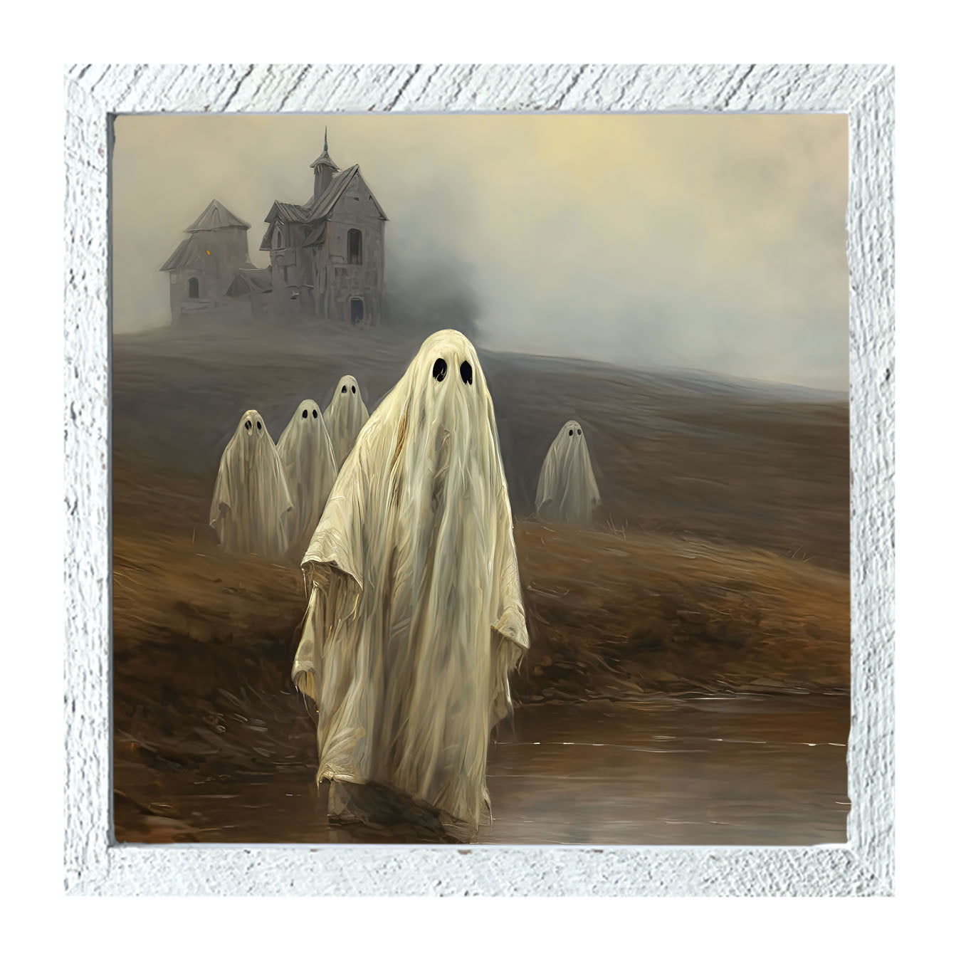 Ghosts in front of old house - Framed art