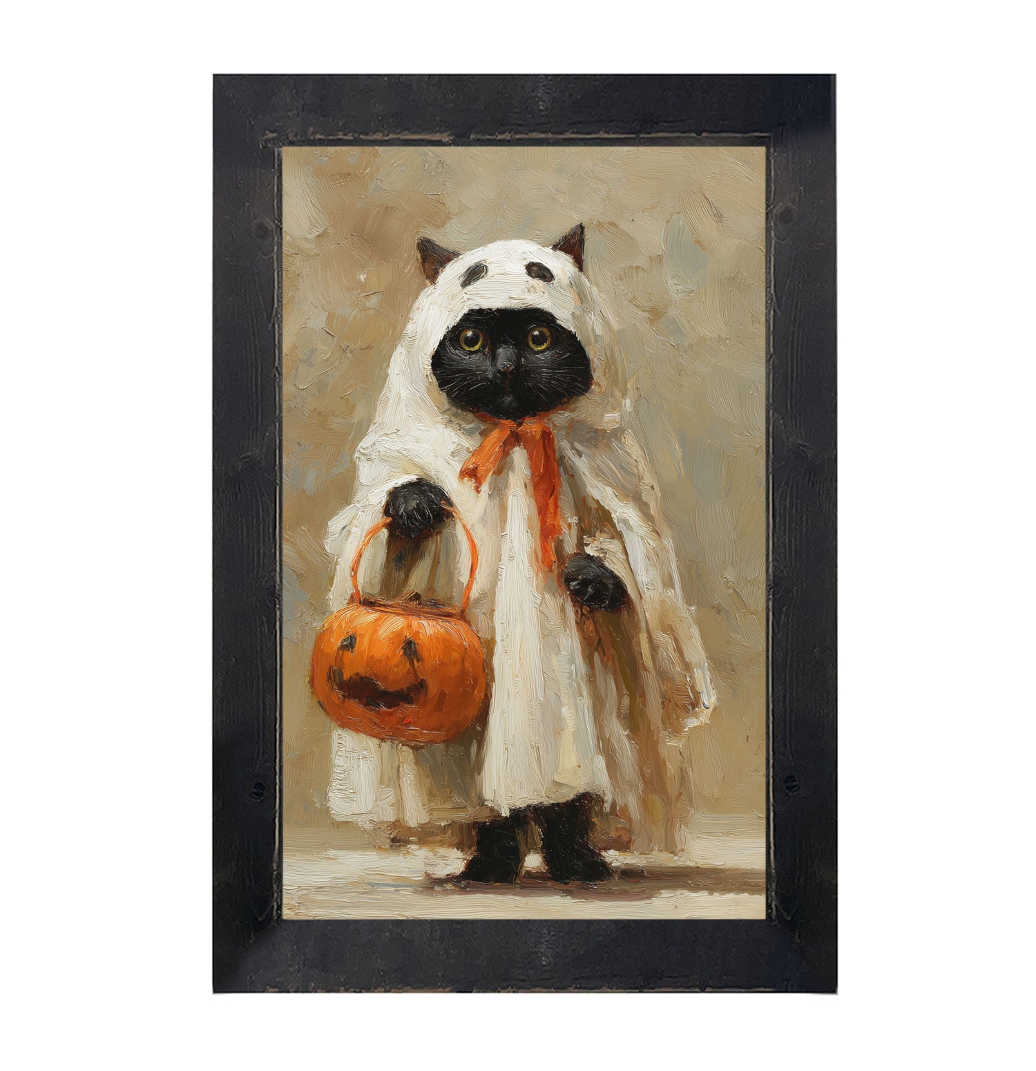 Trick or Treating Pets - Cat as a Ghost - Framed Art