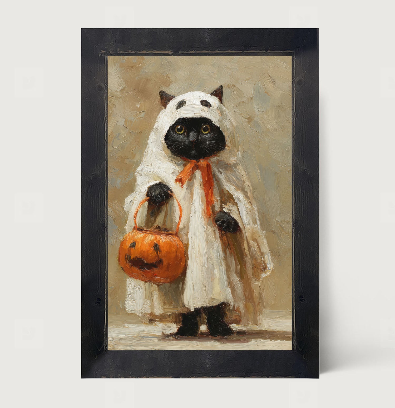 Trick or Treating Pets - Cat as a Ghost - Framed Art
