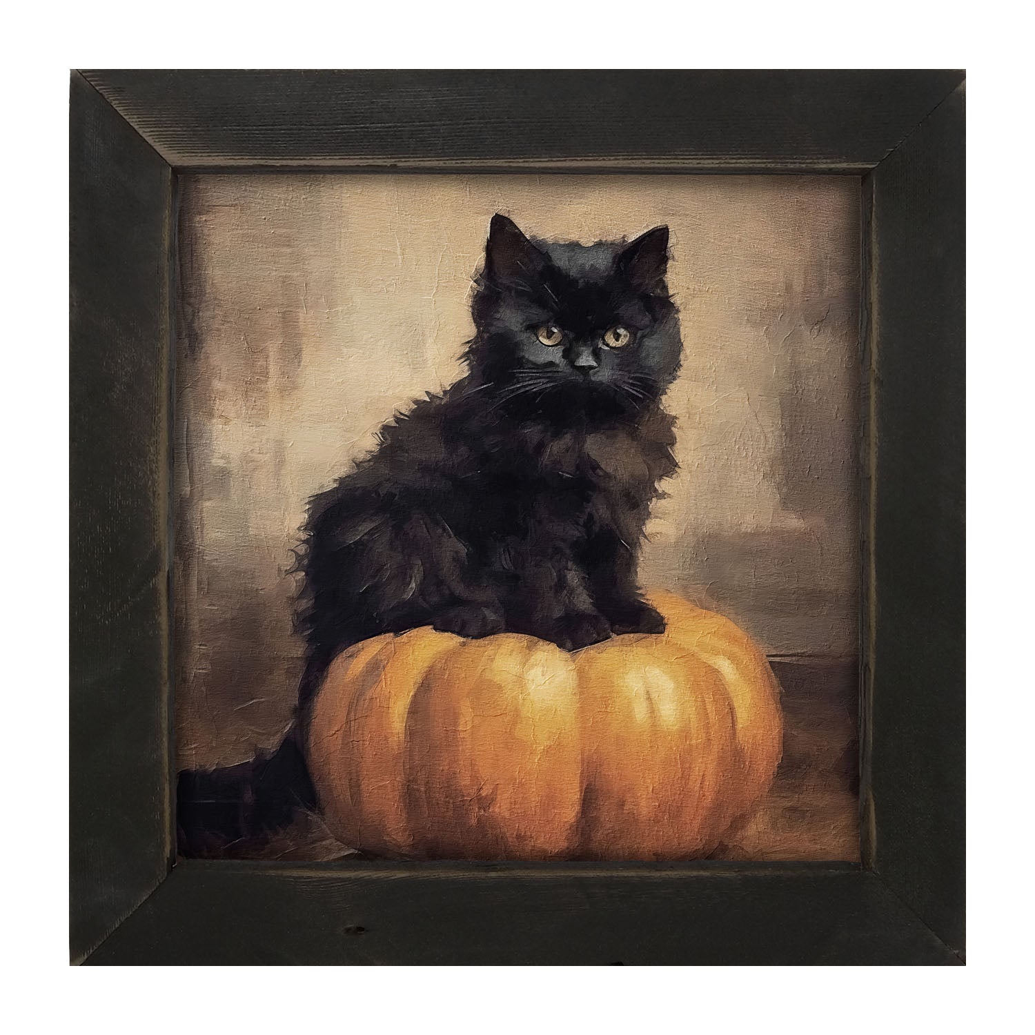 Cat on pumpkin - Framed art