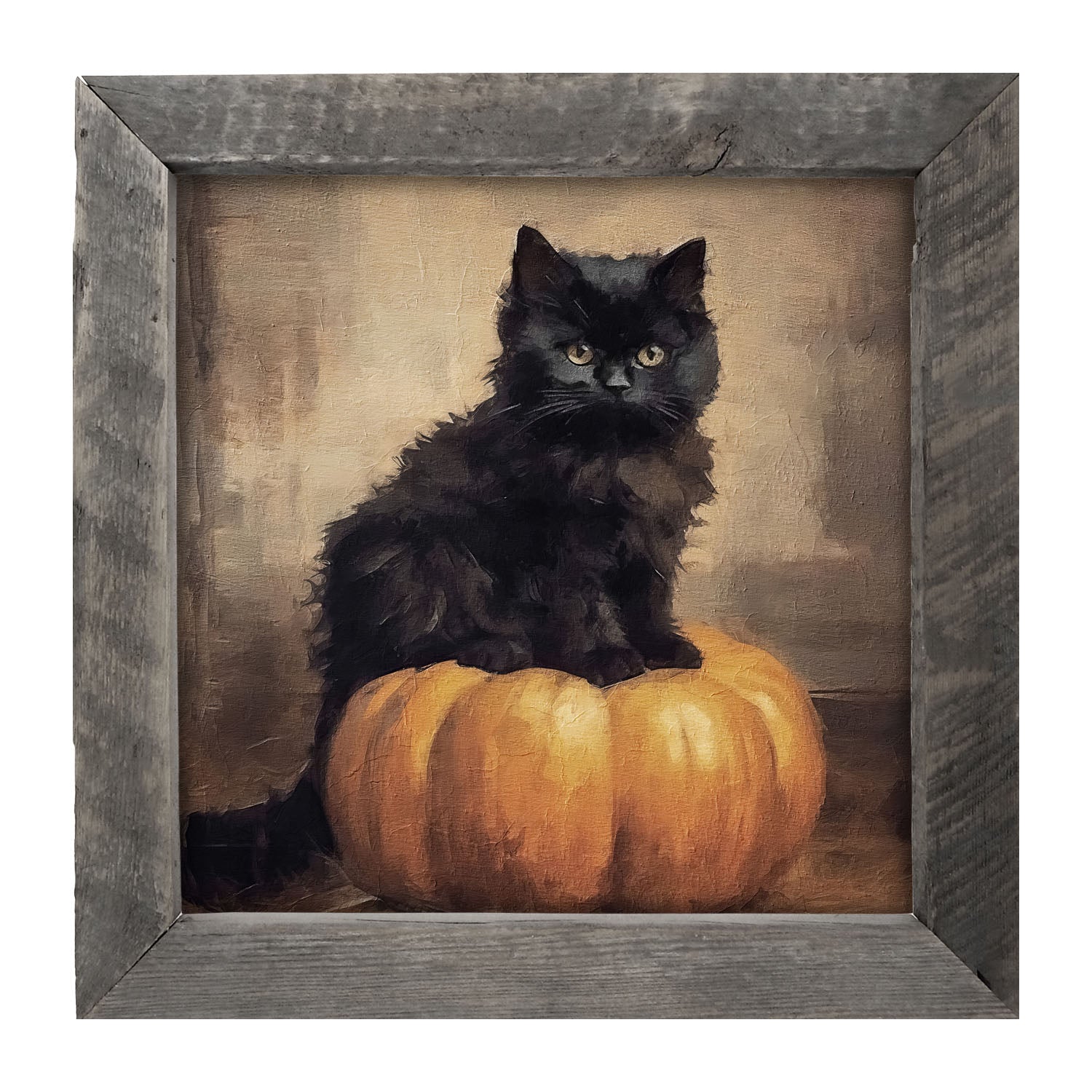 Cat on pumpkin - Framed art