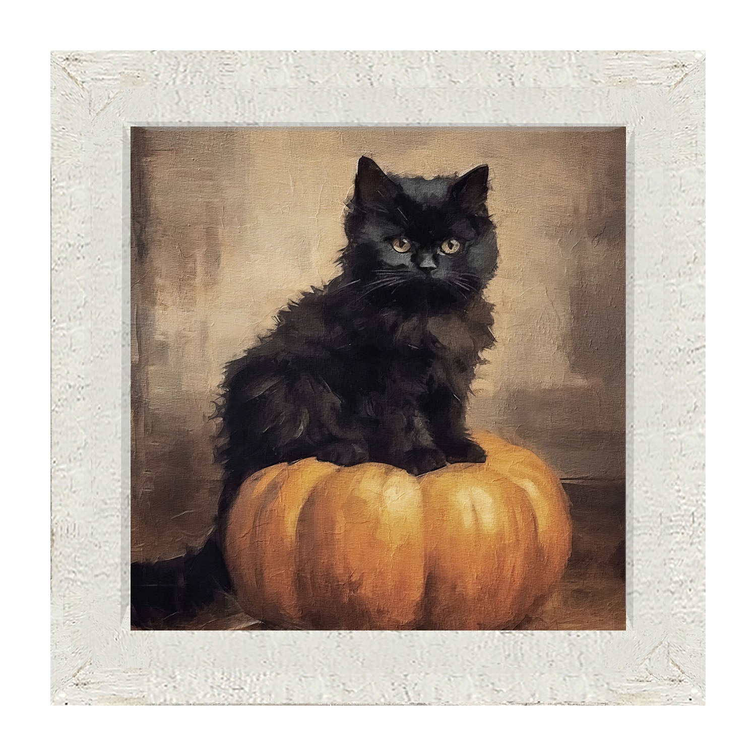 Cat on pumpkin - Framed art