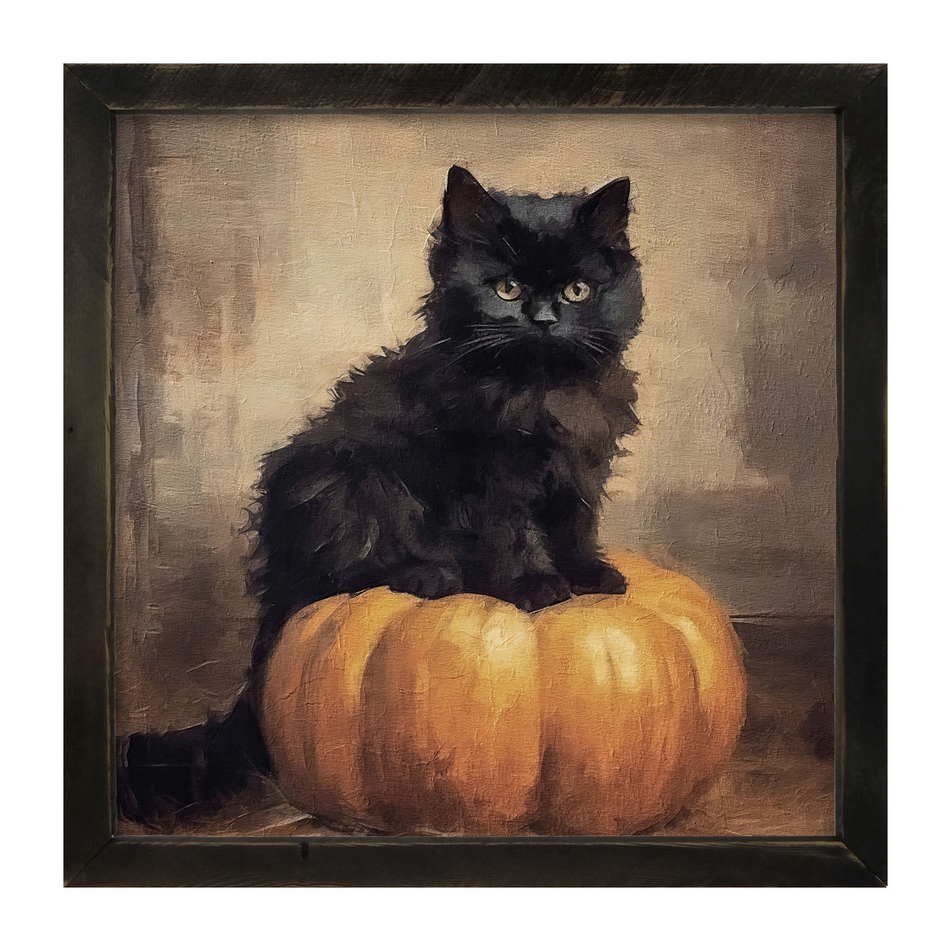 Cat on pumpkin - Framed art