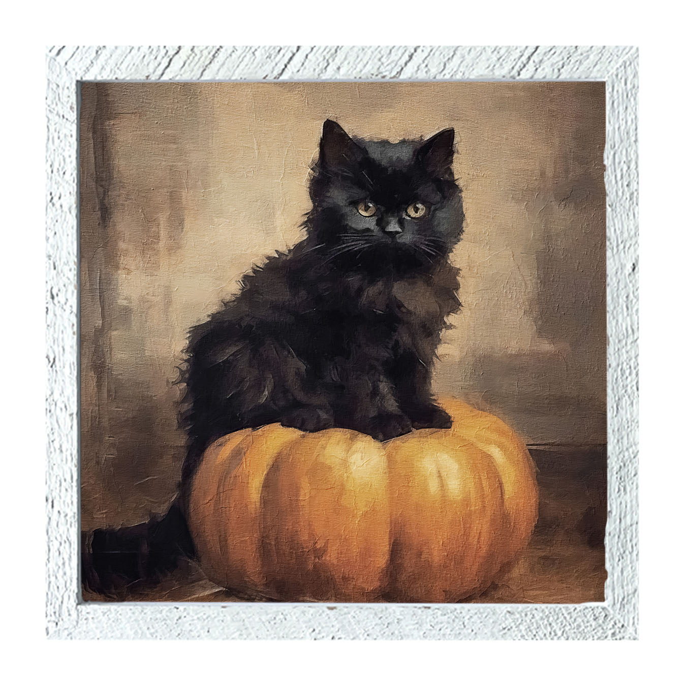 Cat on pumpkin - Framed art