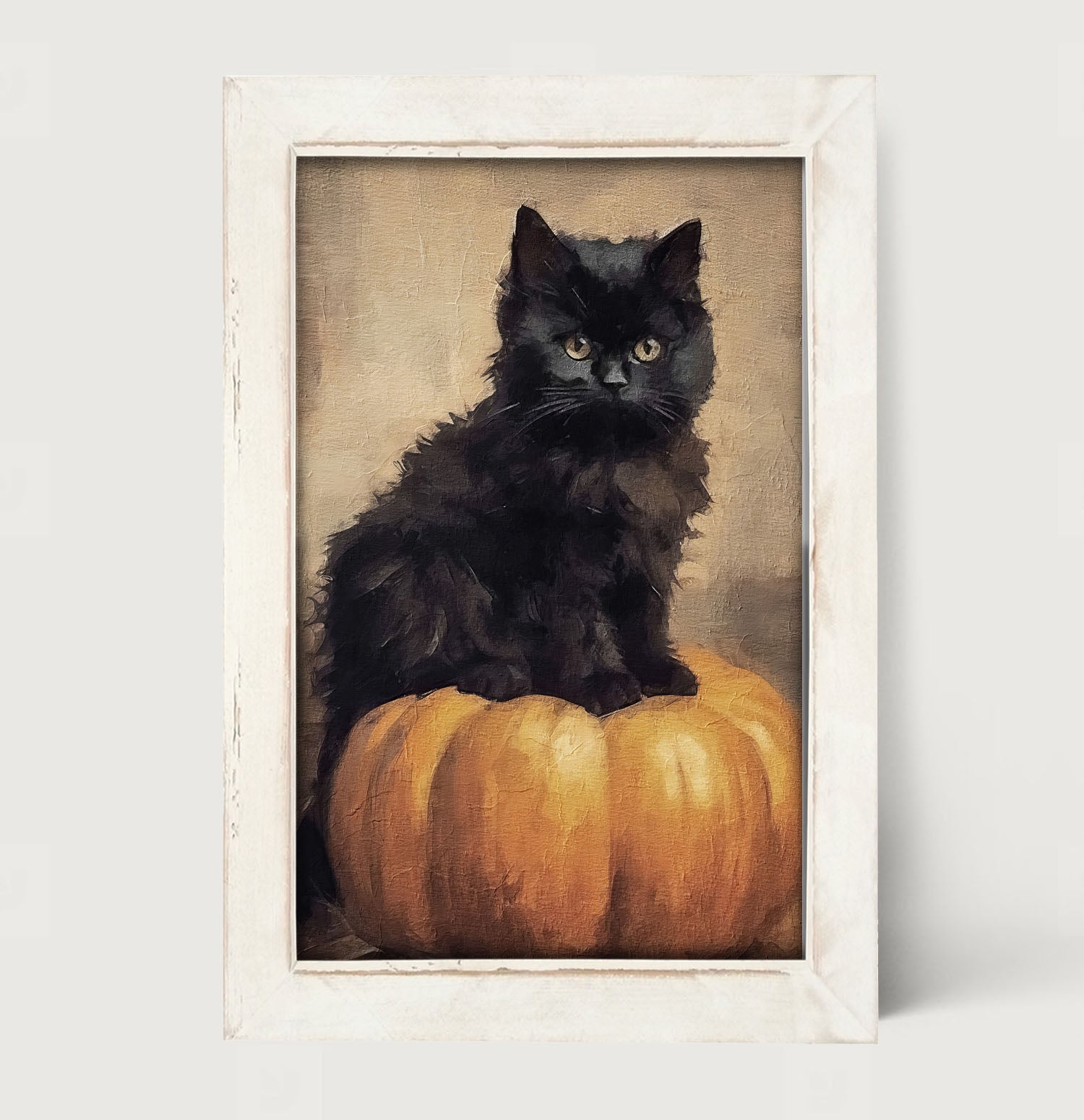 Cat on pumpkin - Framed art