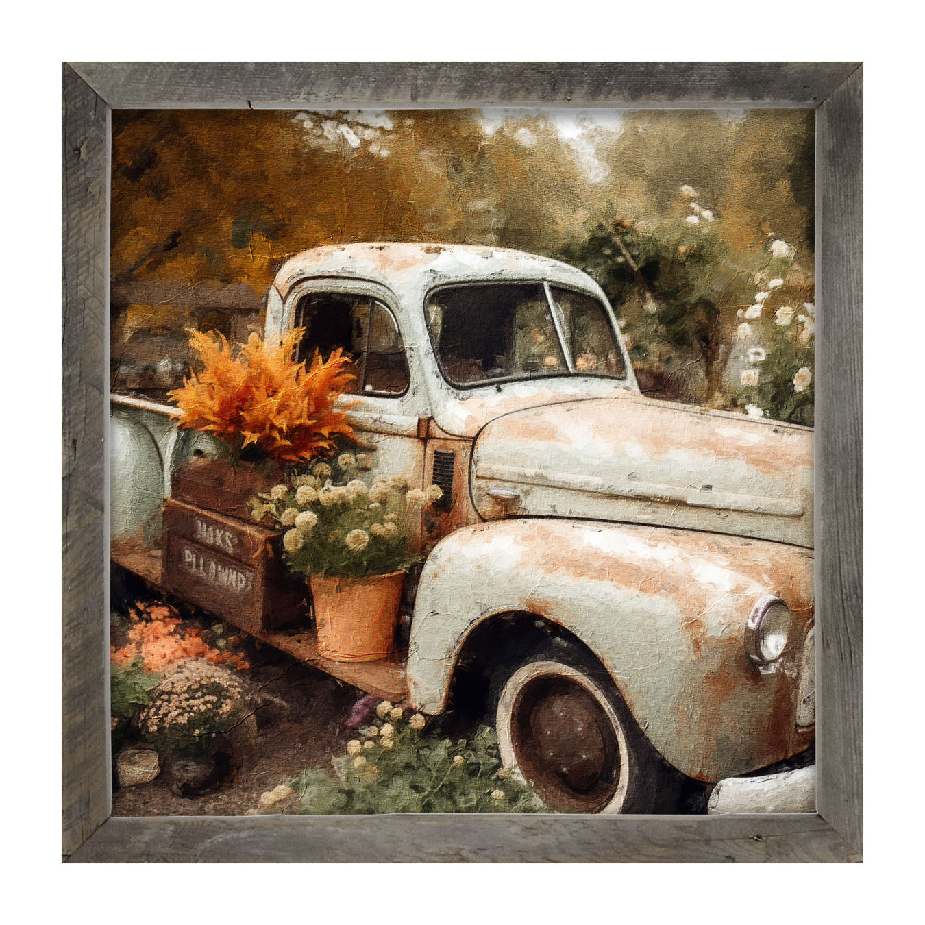 Blue Truck in Autumn - Framed Art