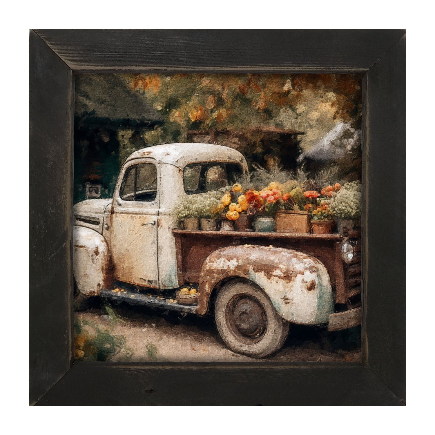 White Truck with Flowers - Framed Art