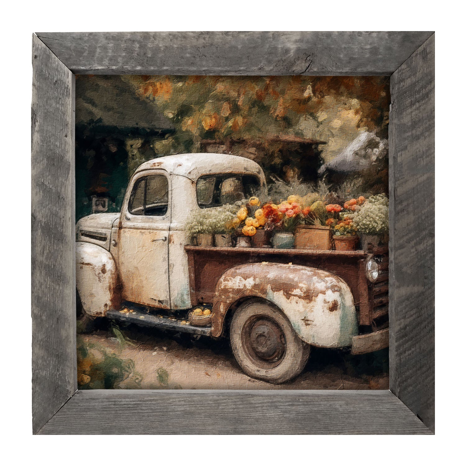 White Truck with Flowers - Framed Art