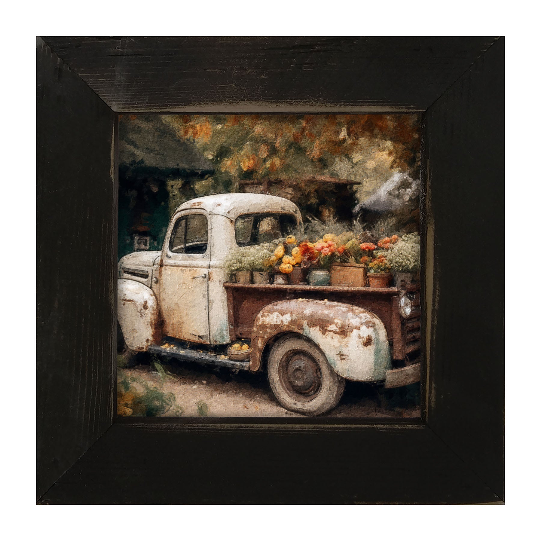 White Truck with Flowers - Framed Art