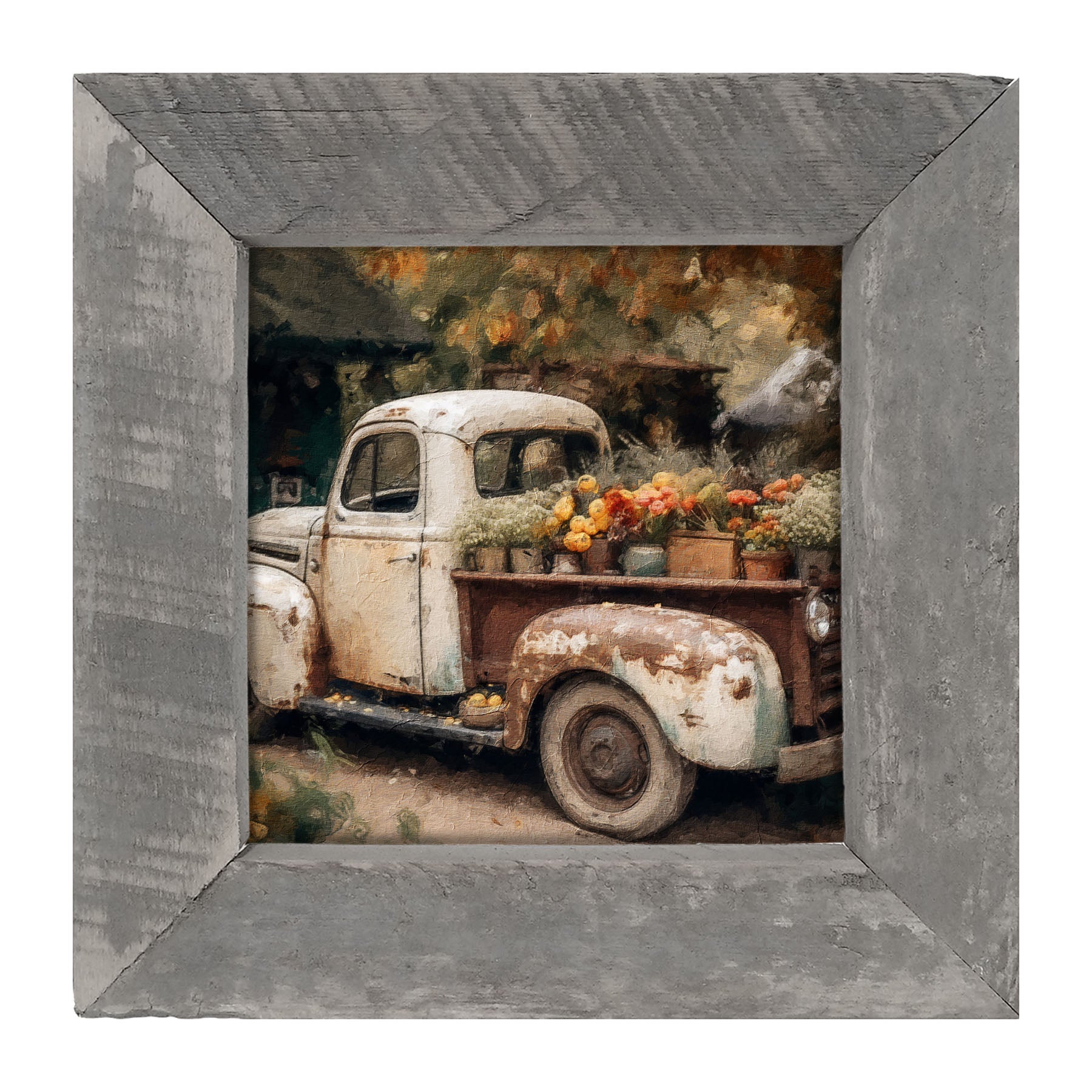 White Truck with Flowers - Framed Art