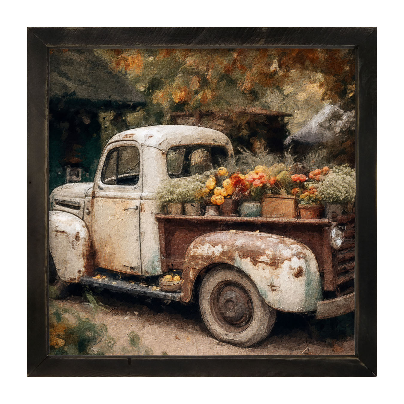 White Truck with Flowers - Framed Art