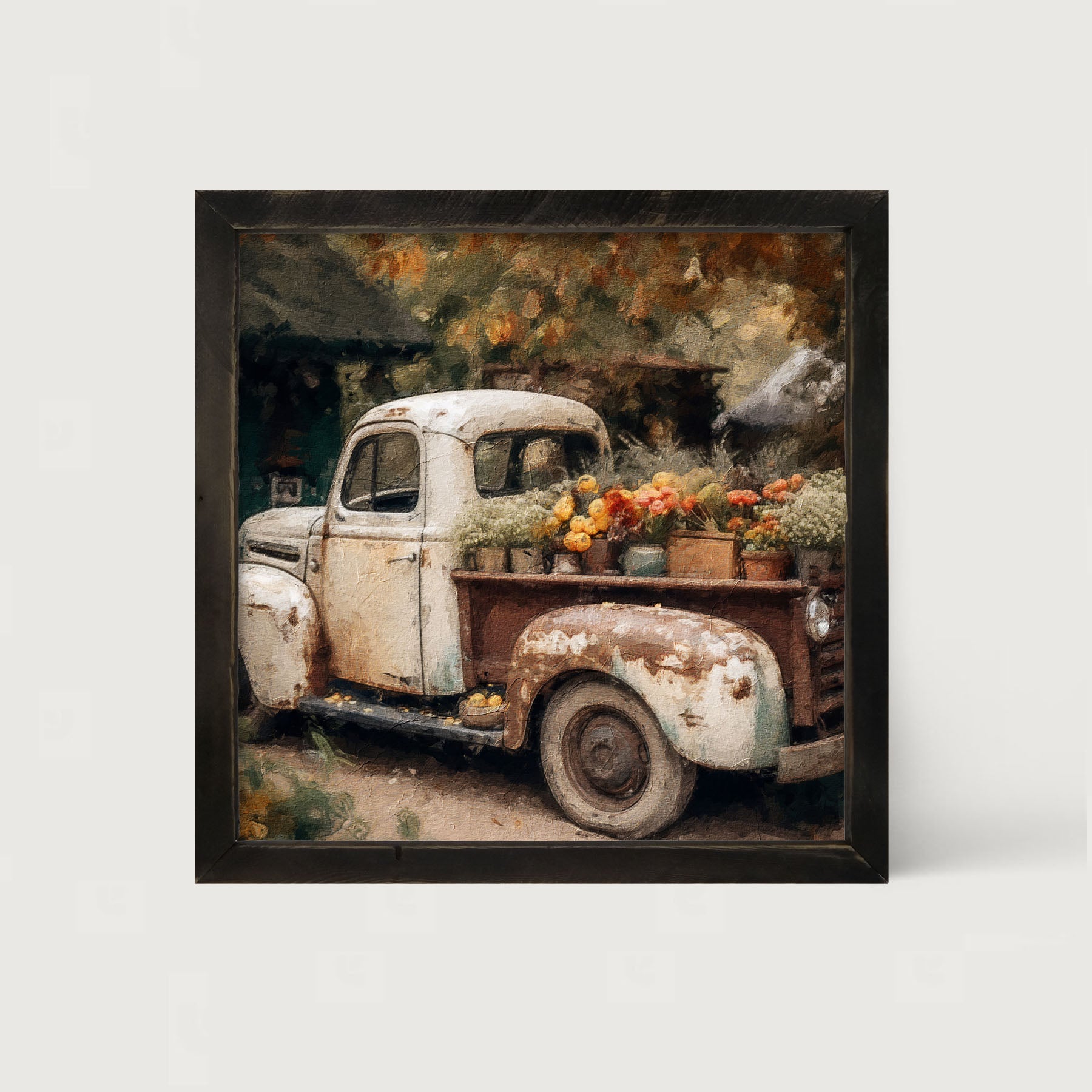 White Truck with Flowers - Framed Art