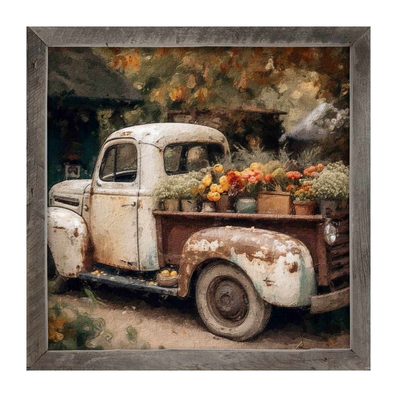 White Truck with Flowers - Framed Art