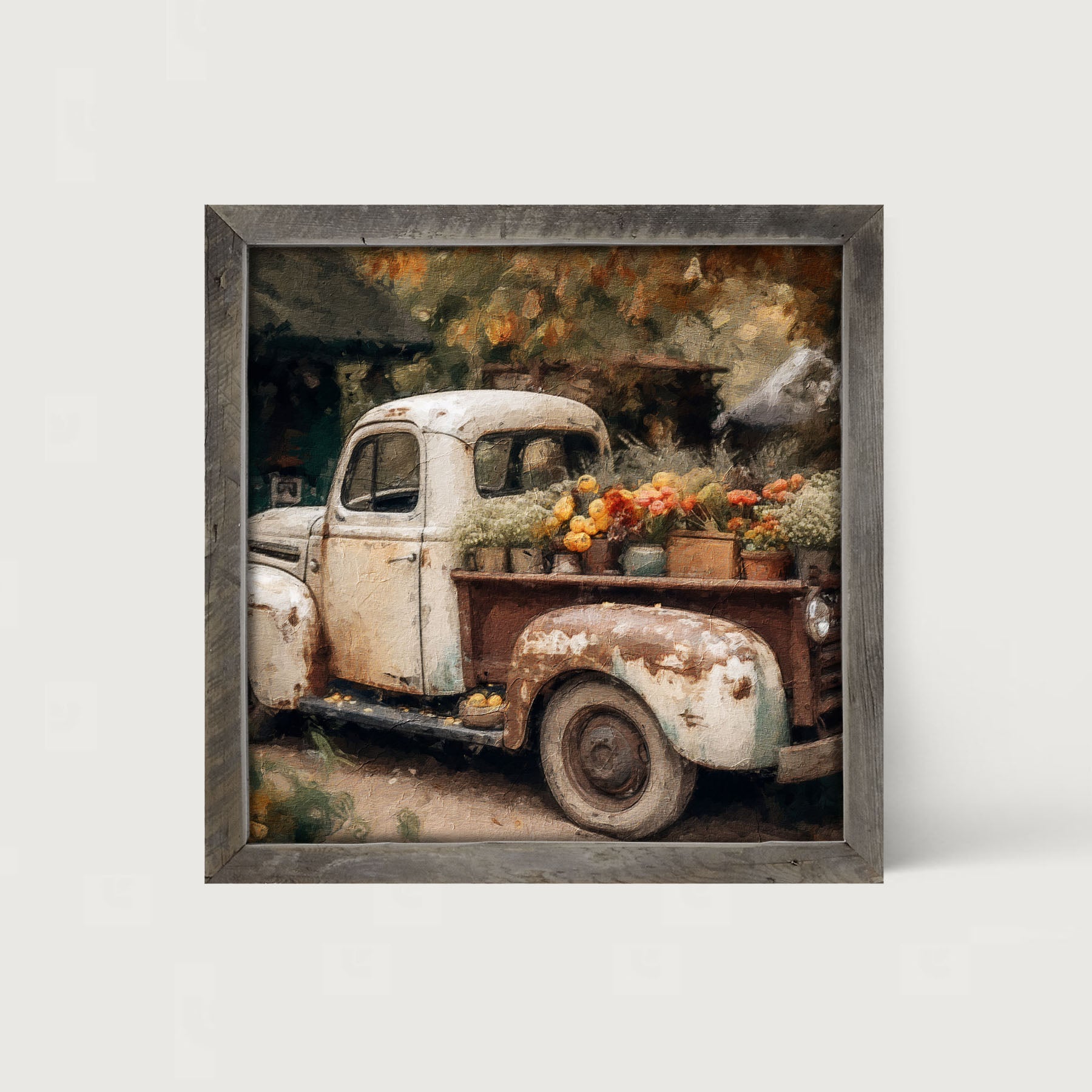 White Truck with Flowers - Framed Art