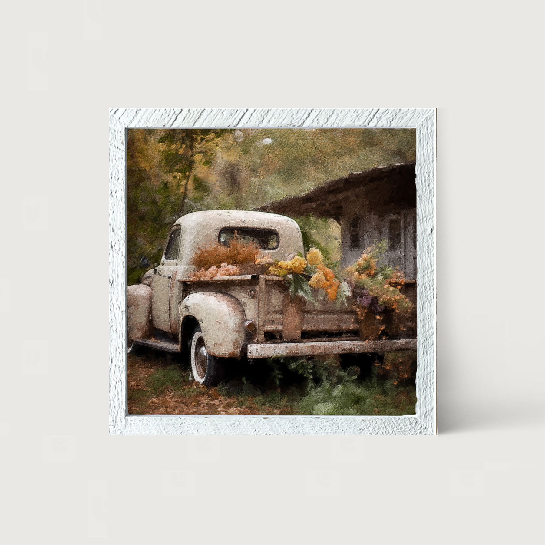 White Truck in Autumn - Framed Art