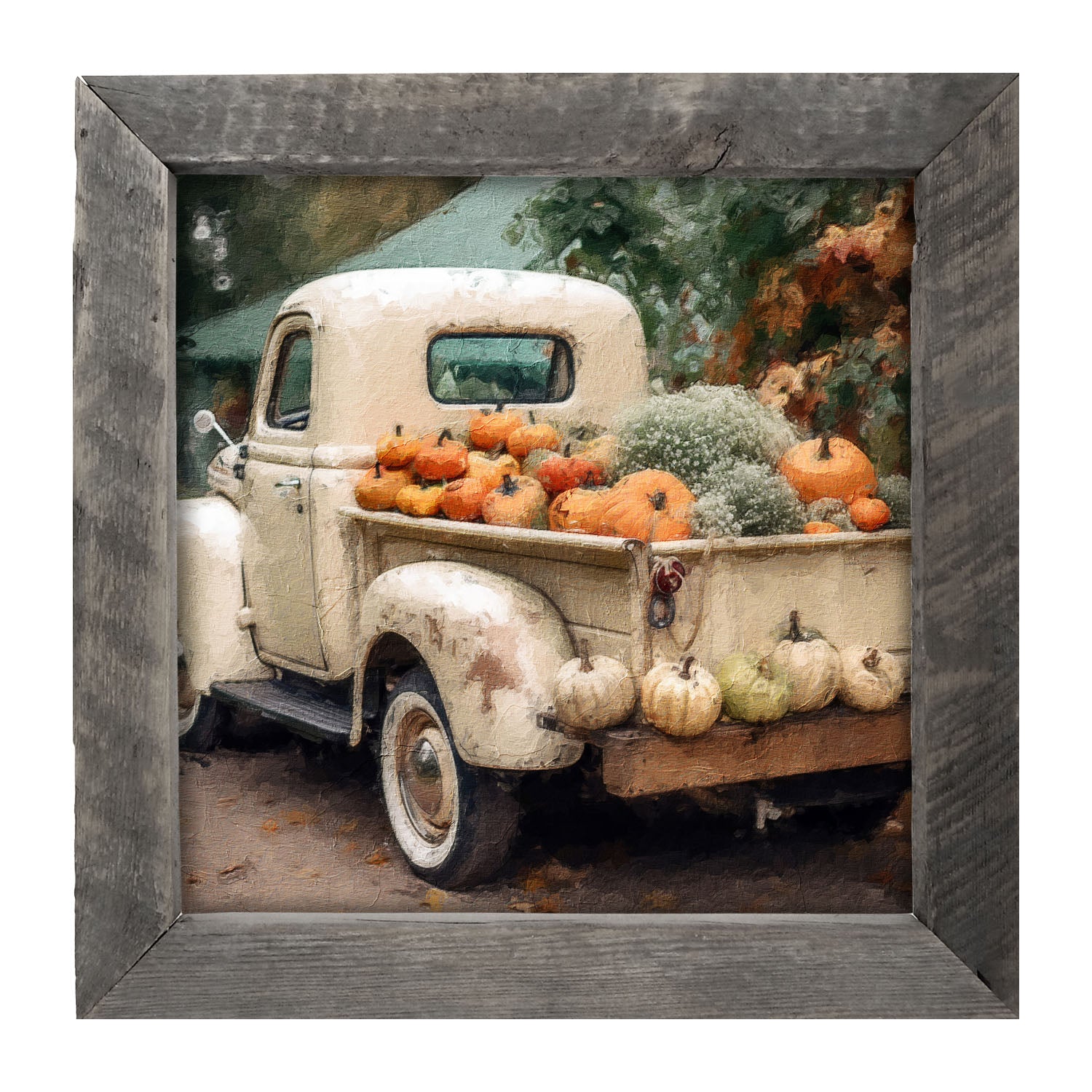 White Truck with Pumpkins - Framed Art