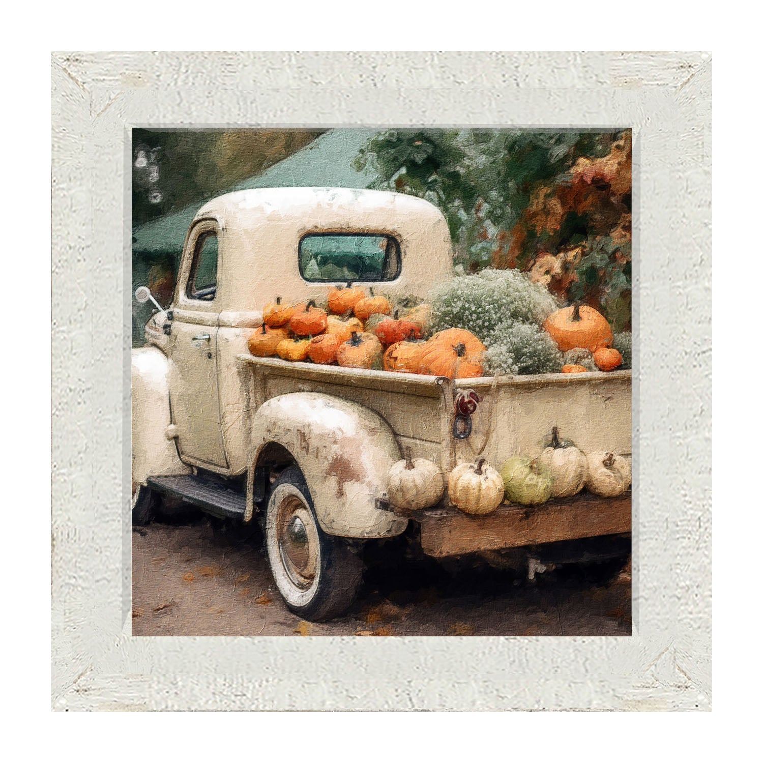 White Truck with Pumpkins - Framed Art