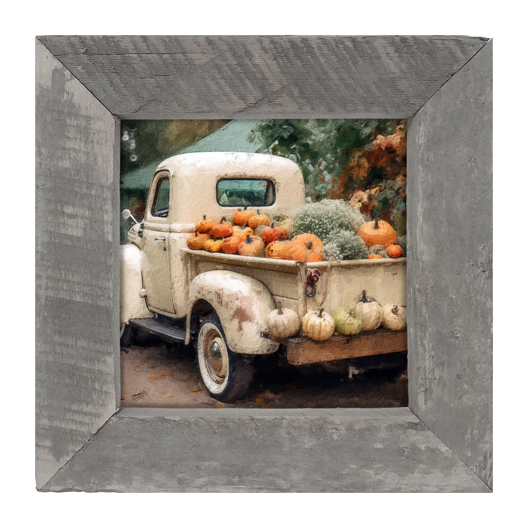 White Truck with Pumpkins - Framed Art