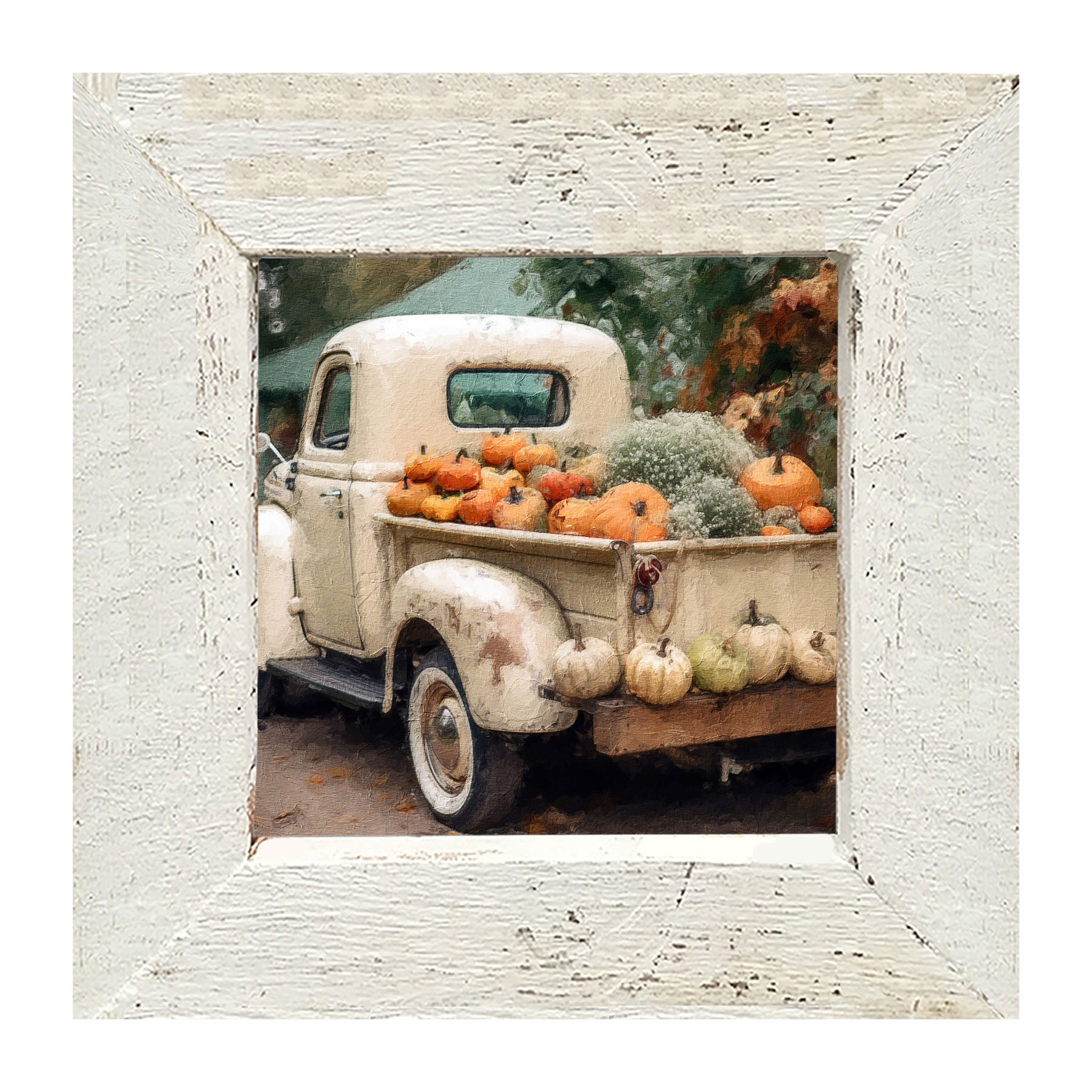 White Truck with Pumpkins - Framed Art