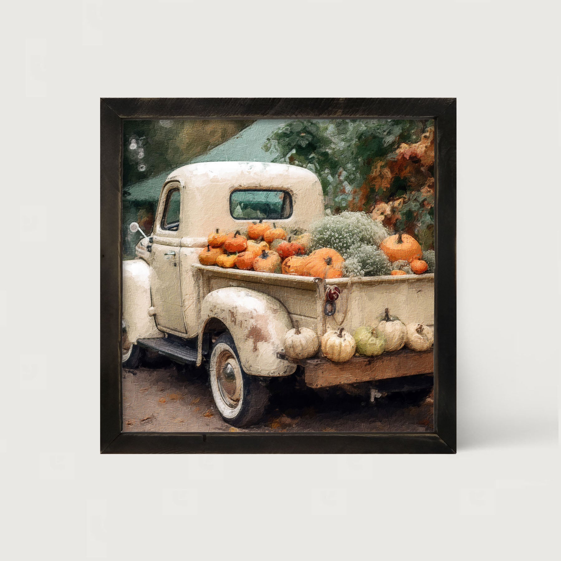 White Truck with Pumpkins - Framed Art