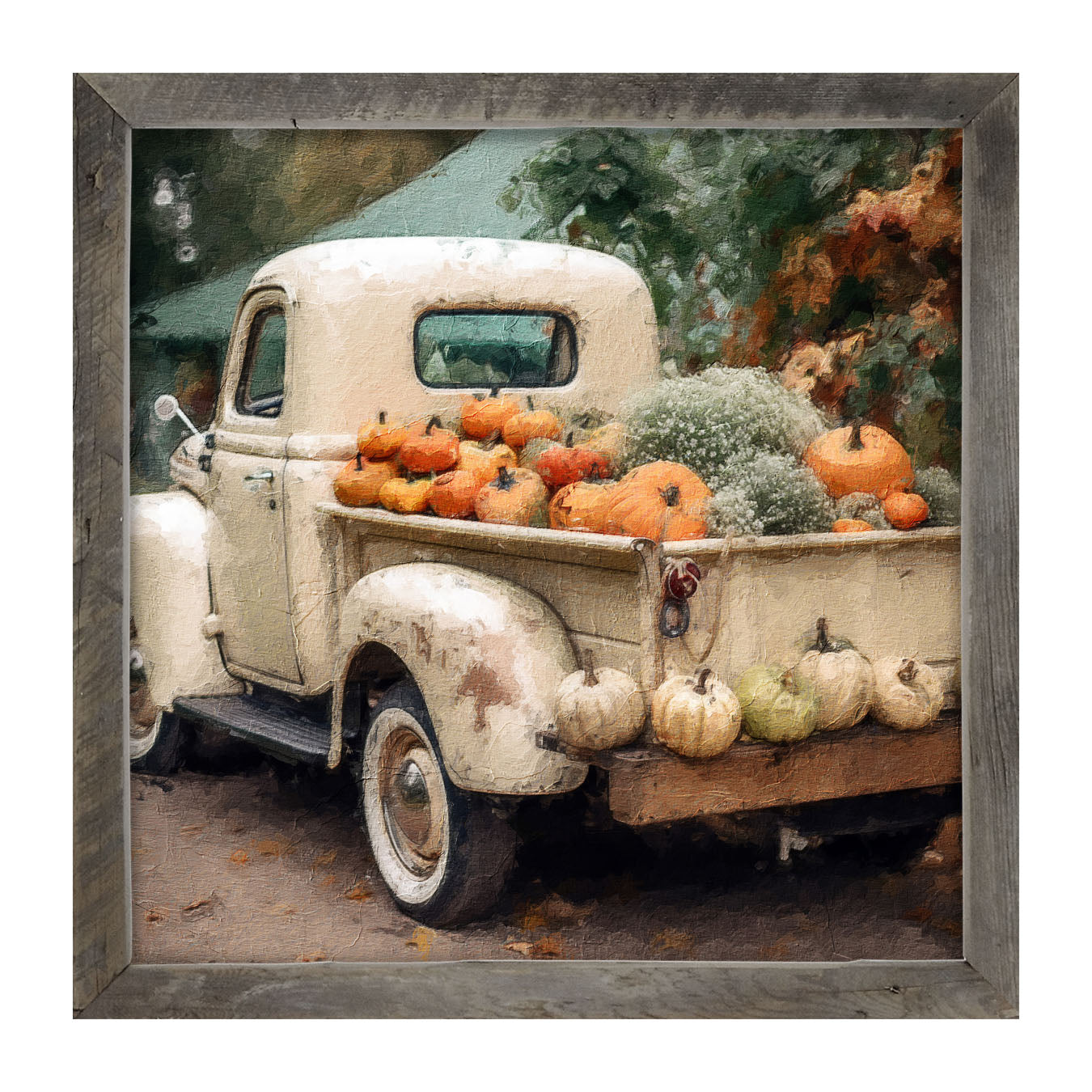 White Truck with Pumpkins - Framed Art