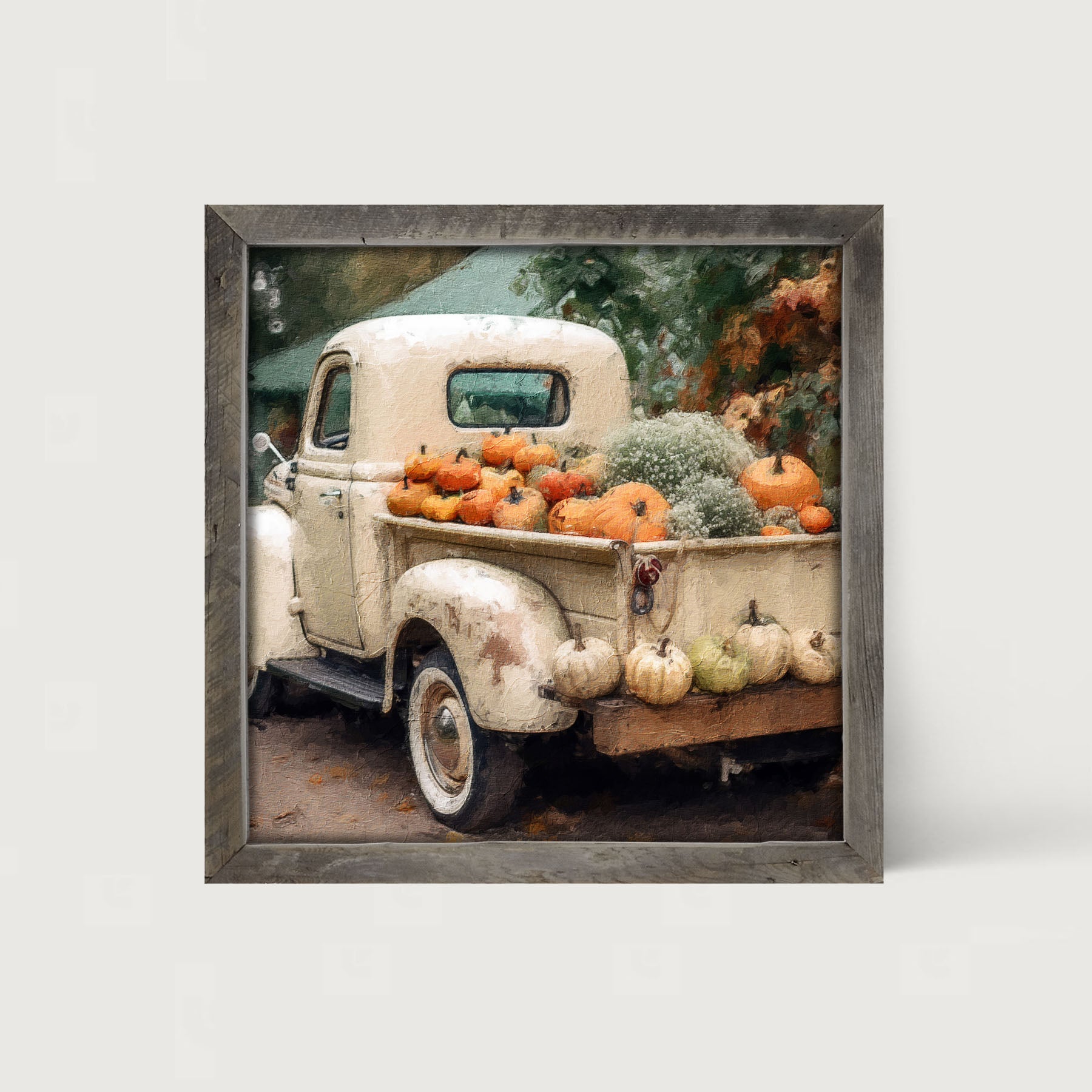 White Truck with Pumpkins - Framed Art