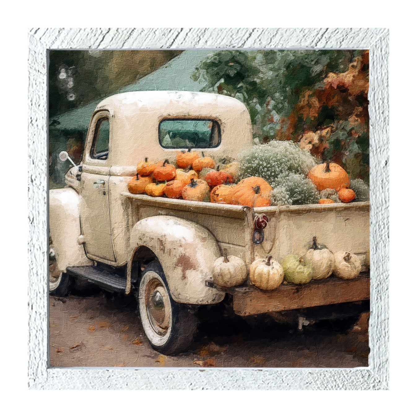 White Truck with Pumpkins - Framed Art