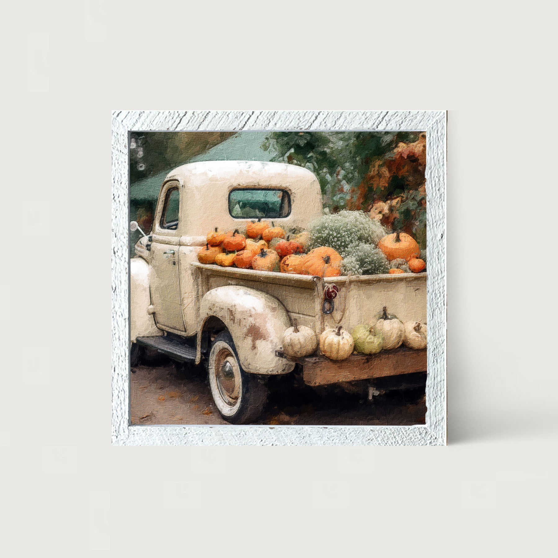 White Truck with Pumpkins - Framed Art