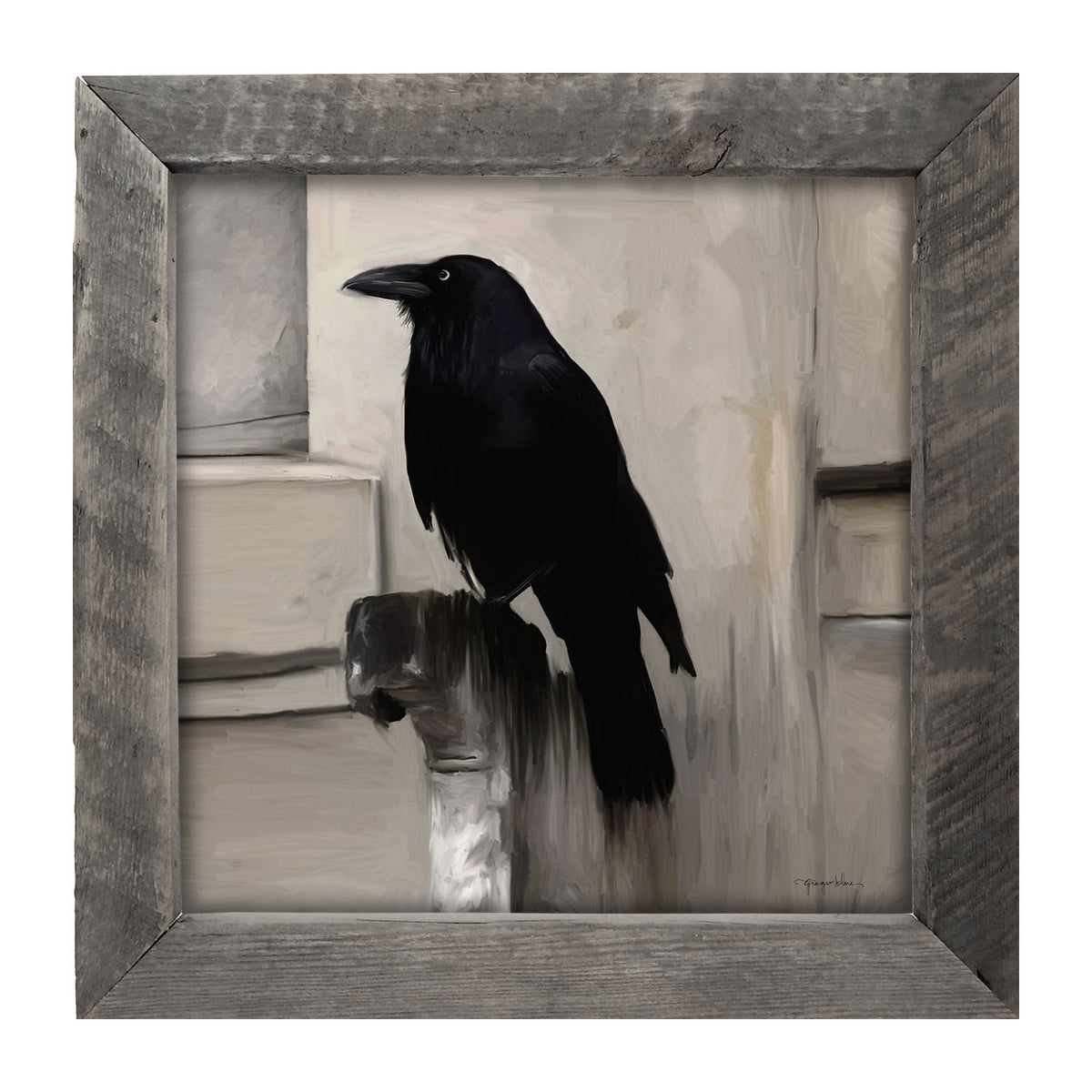 Perched Raven - Framed art