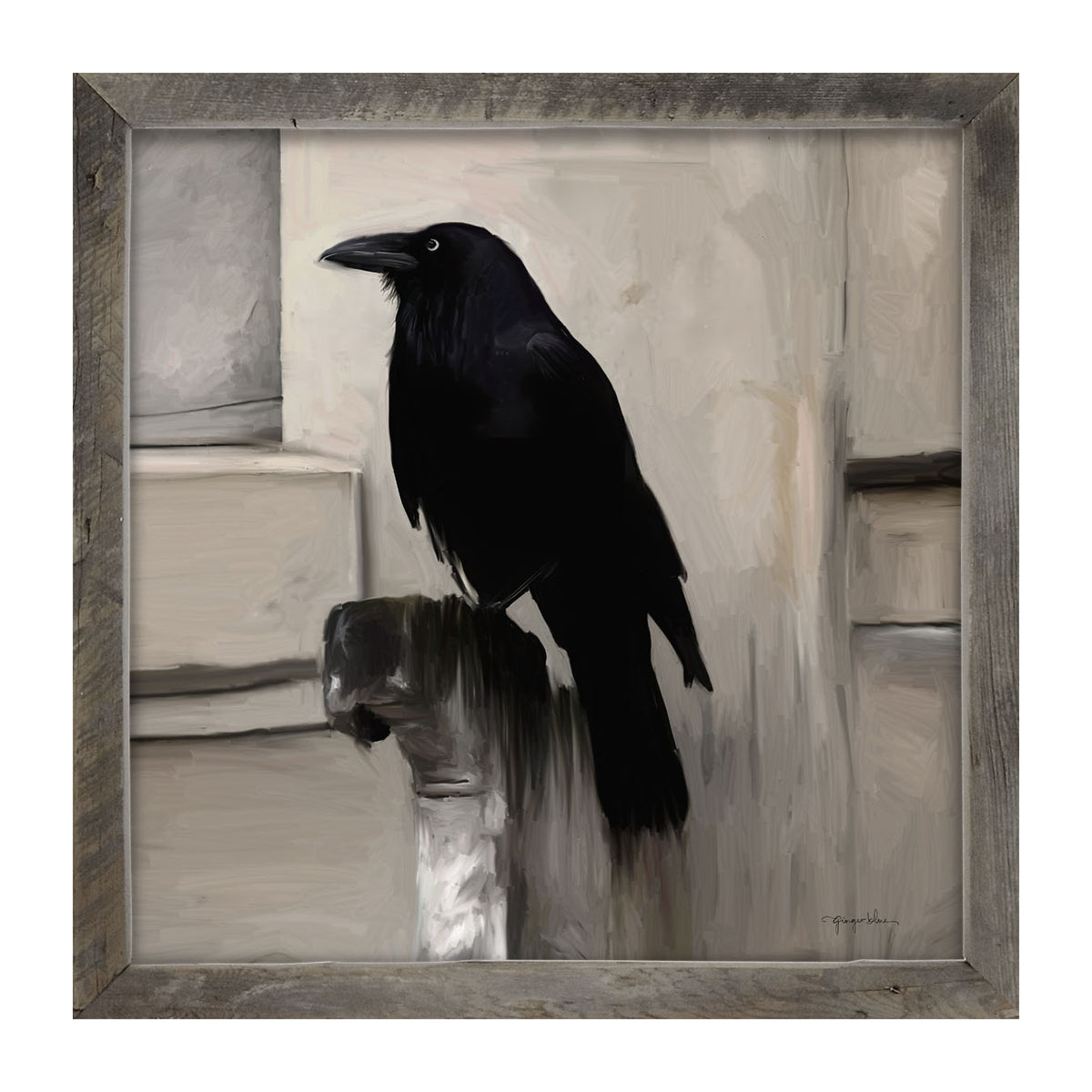 Perched Raven - Framed art