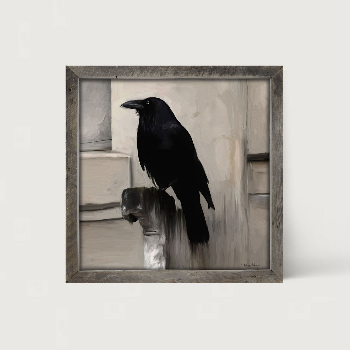 Perched Raven - Framed art
