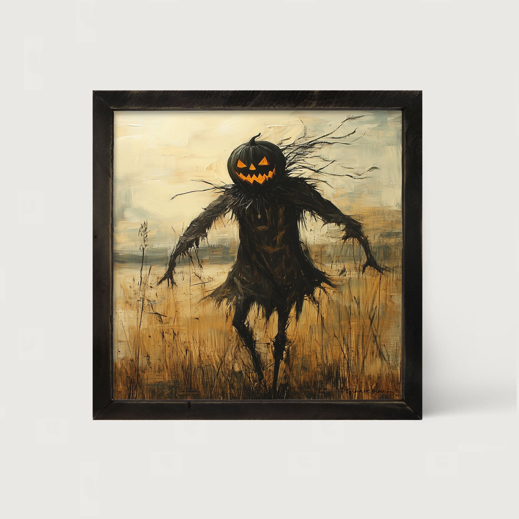 Scary Scarecrow in Field - Framed Art
